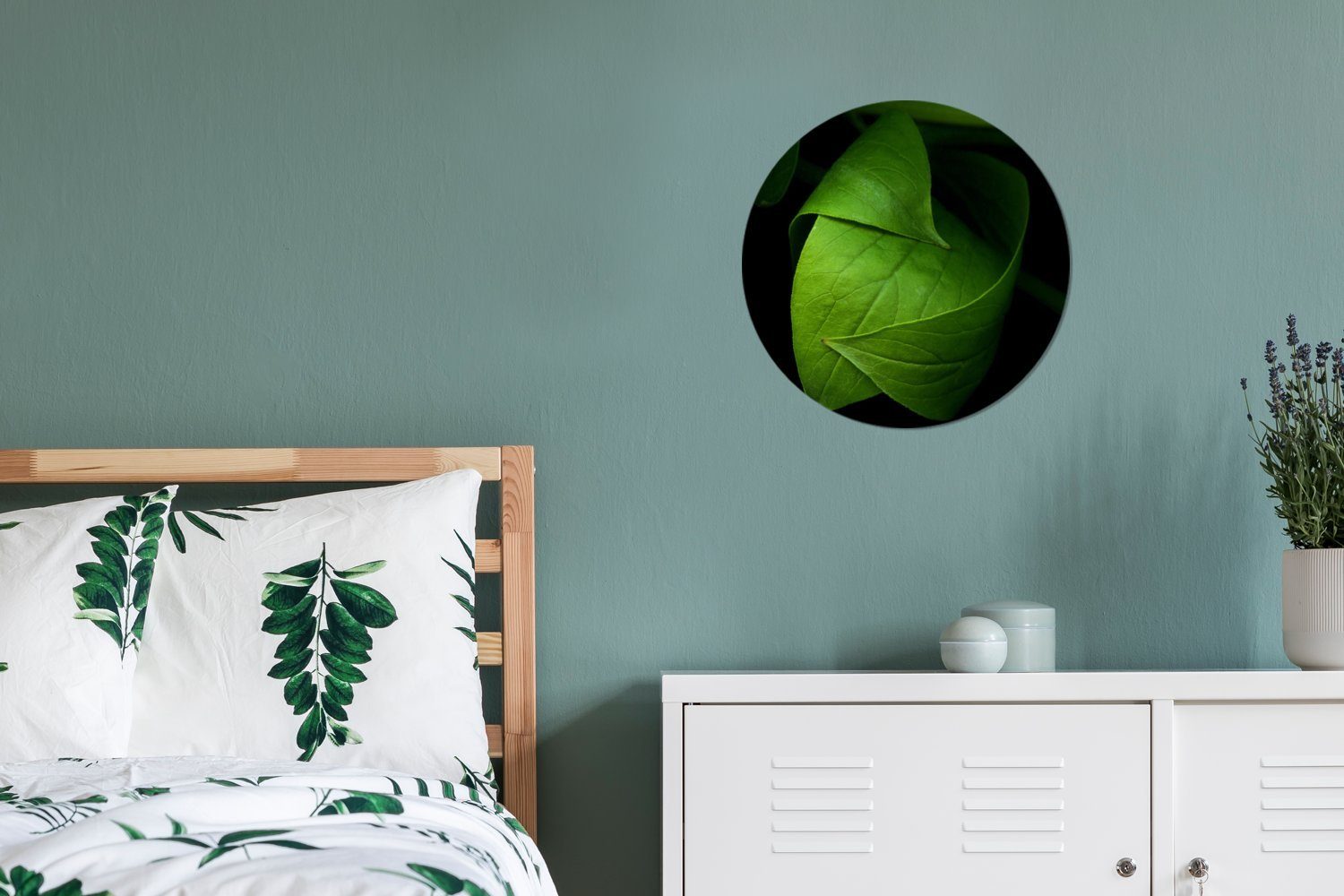 30x30 cm MuchoWow grünen Wanddekoration schwarzem Wandbild, Blattes Rundes vor Gemälde Details Die Wohnzimmer, (1 St), Kreis eines Forex, Hintergrund,