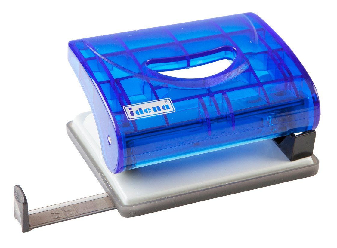 Idena Lochstanzer Idena 300750 - Locher mit Anschlagschiene, transluzent, 16 Blatt, blau