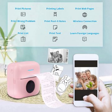 Jioson Thermodrucker Kompatibel für iOS Android Mini-Drucker Bluetooth rosa Etikettendrucker, (WLAN (Wi-Fi), Mini-Taschenaufkleber-Drucker, Bluetooth-Fotodrucker, mit 5 Druckpapier 5 selbstklebendes Thermopapier,3 Farbdruckpapier)