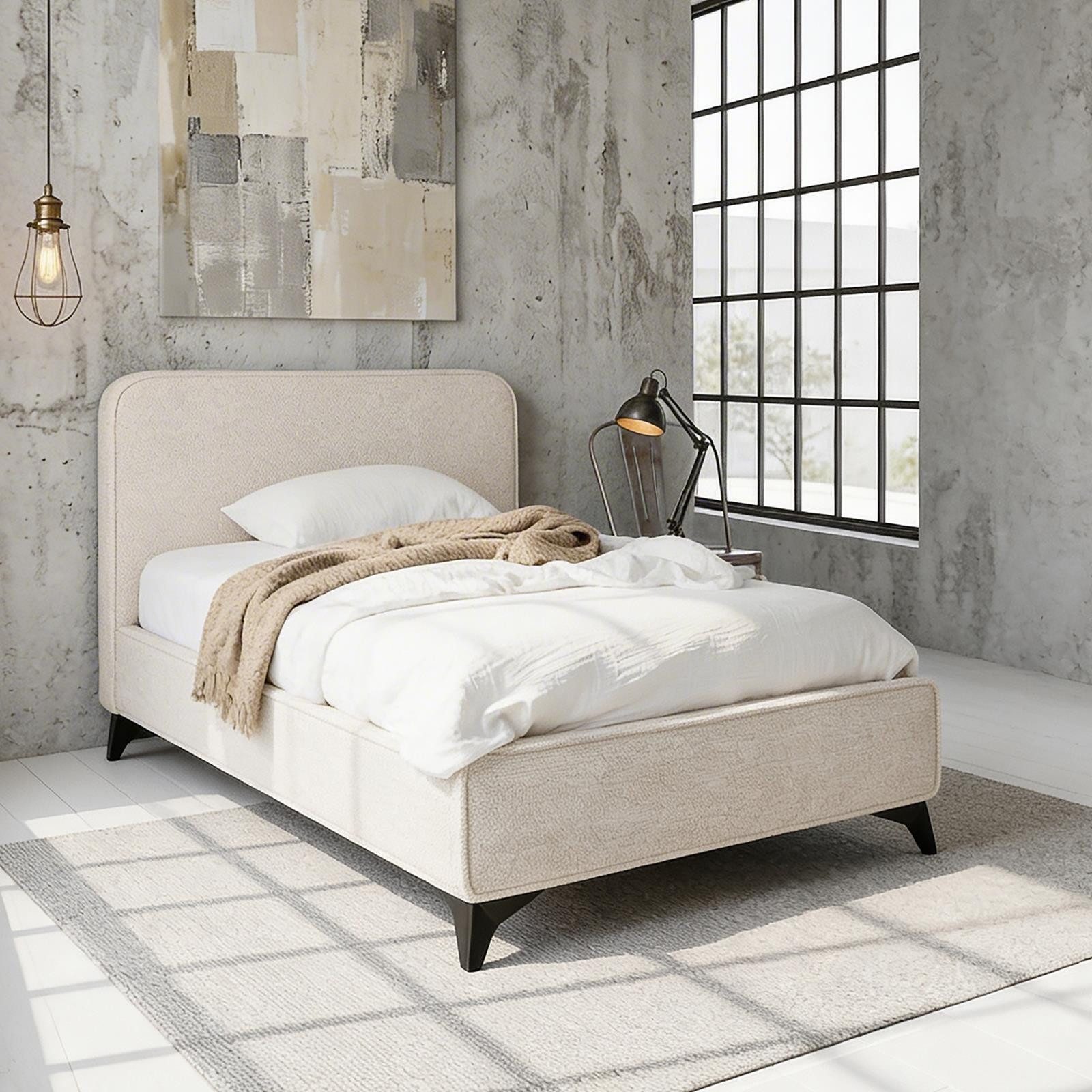 IDIMEX Polsterbett VIRETTA, Bett mit Lattenrost 90x200 cm, Einzelbett mit Kopfteil Stoff weiß