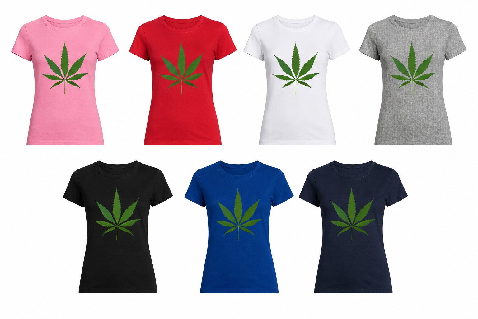 Blondie & Brownie T-Shirt Cannabis Blatt Damen T-Shirt Print Rundhals Freizeit Baumwollshirt (Einzelstück, Einzelartikel) Cannabis Blatt Damen Freizeitshirt Print