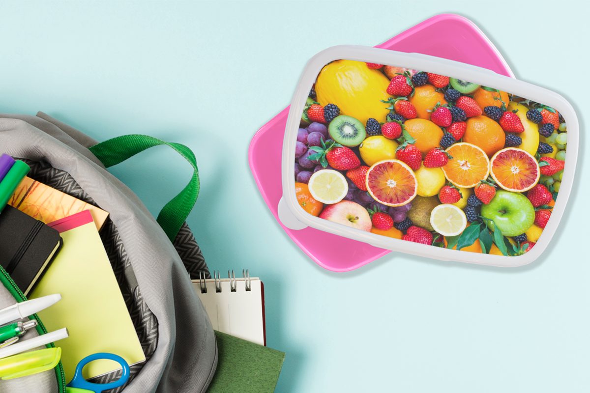 (2-tlg), Brotdose rosa Kunststoff Apfel Mädchen, Obst, Snackbox, MuchoWow Kinder, - Brotbox Lunchbox - für Kunststoff, Erwachsene, Weintrauben