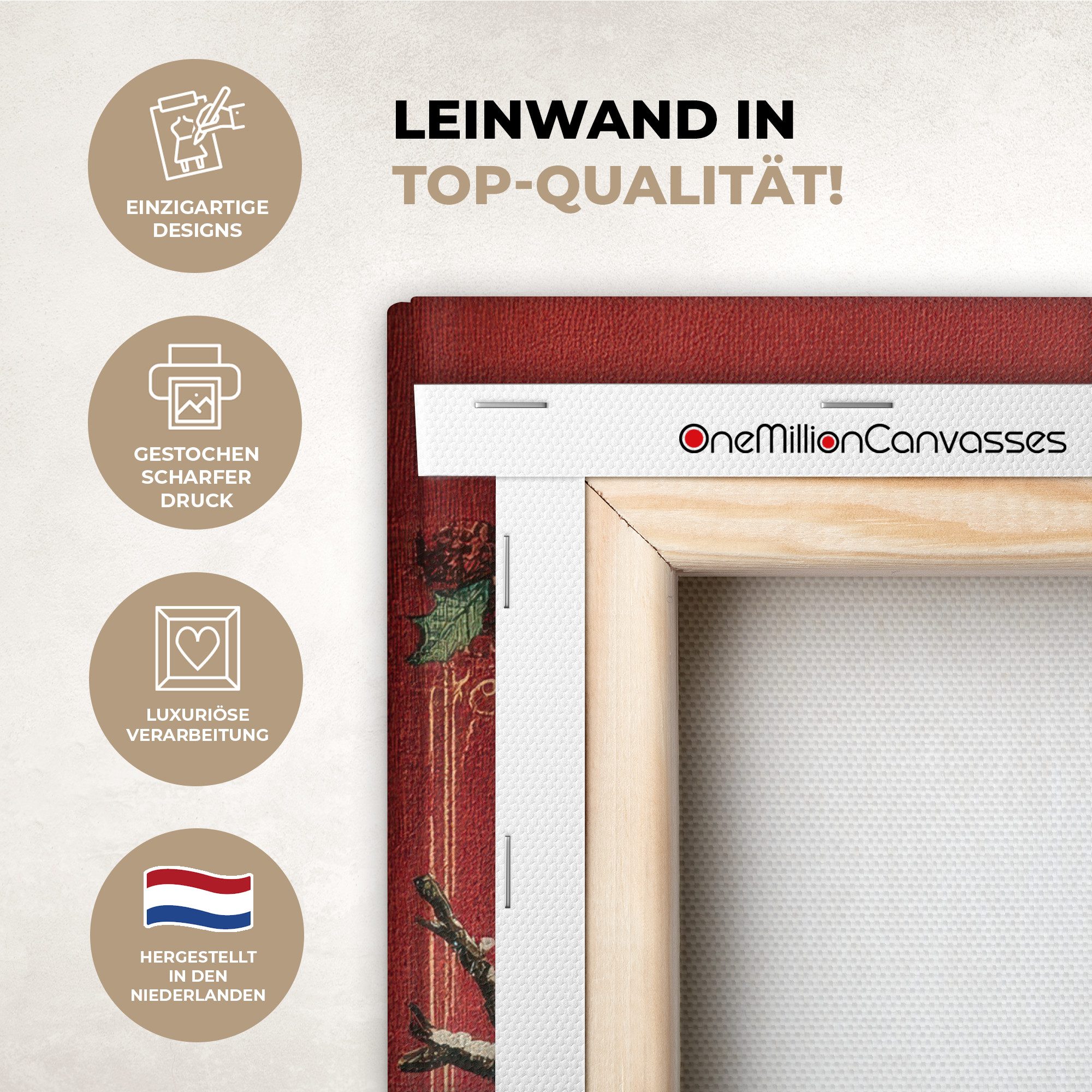 OneMillionCanvasses® Leinwandbild Klassisch - Weihnachtsgruß - Schneemann - Rot, Fotodruck (1 St), Wandbild, Deko Schlafzimmer Wohnzimmer Flur 20x20 cm