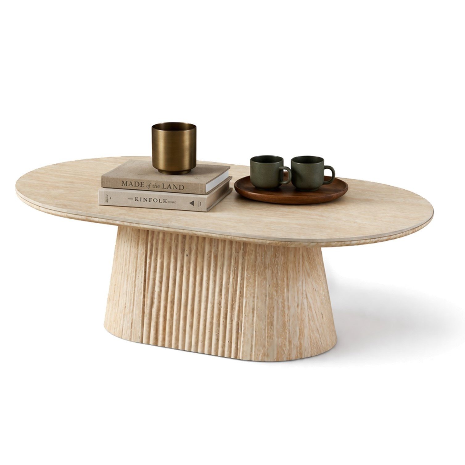 HOOZ Wohnzimmertisch Couchtisch oval modern, Säulenfuß inkl. Keramikplatte 130x70 cm Sand (Einzelprodukt, 1× Couchtisch), Keramik-Tischplatte, verschiedene Varianten, pflegeleicht & stabil