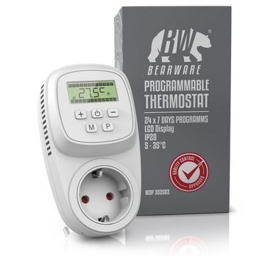 BEARWARE Steckdosen-Thermostat, max. 3680 W, 1-St., digital programmierbar, Temperaturregelung 5° – 35°C