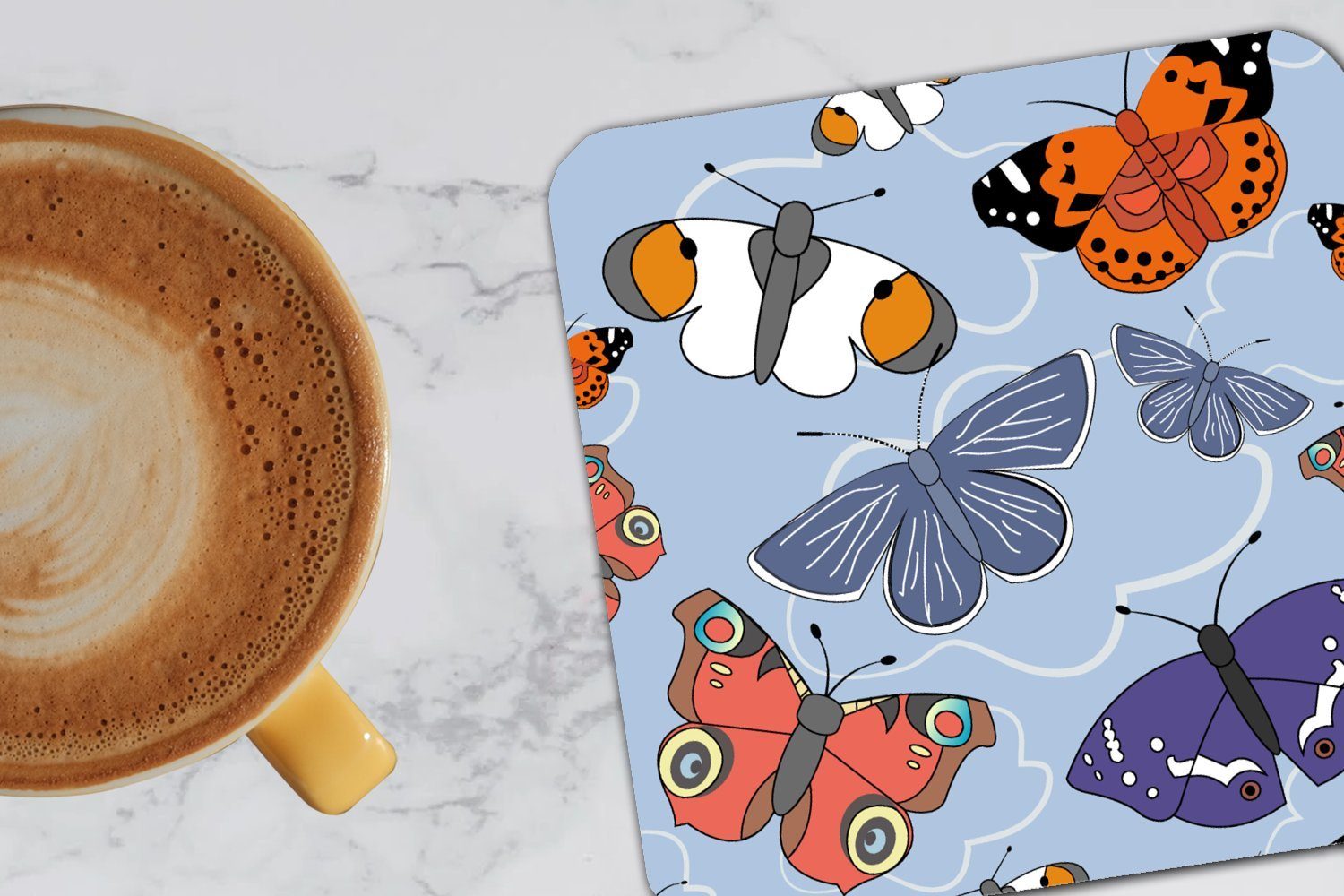 Mädchen, Schmetterling Kinder Korkuntersetzer, Tasse - Untersetzer, Zubehör - Tischuntersetzer, Muster - Mädchen für Glasuntersetzer, Gläser, - Glasuntersetzer - - Orange Mädchen MuchoWow 6-tlg.,