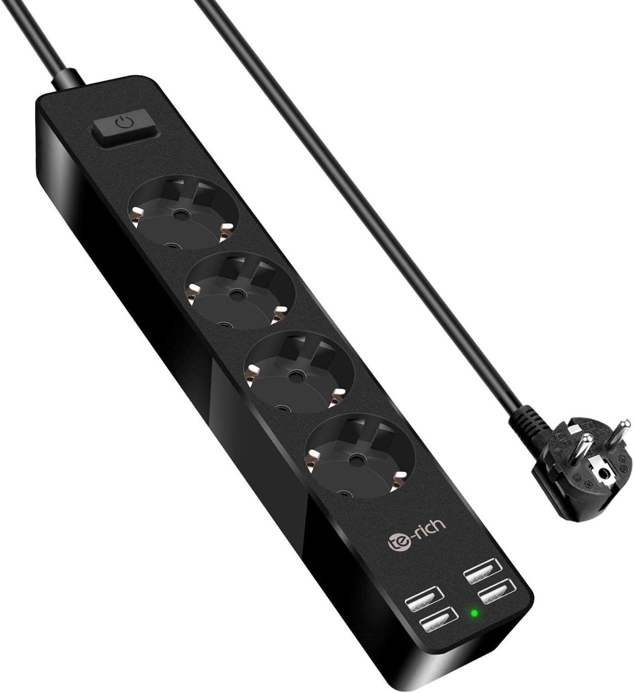 te-rich Steckdosenleiste USB, 4 Steckplätzen, 1,8 m Kabel, Schutzfunktionen. Einbau-Tischsteckdose 8-fach (4 Steckdosen (2400 W) und 4 USB-Anschlüsse (17 W)., 1,8 m Hochleistungskabel aus reinem Kupfer., Wandmontagemöglichkeit mit 4 Befestigungslöchern., Eingebaute Sicherheitsverschlüsse für Kinderschutz., Überlastschutz., Kurzschlussschutz., Überstromschutz., Kindersicherheitsverschlüsse., Kabellänge 1.8 m), Mehrfachsteckdose 4 Steckplätzen, 4 USB-Anschlüssen Schutzfunktionen.