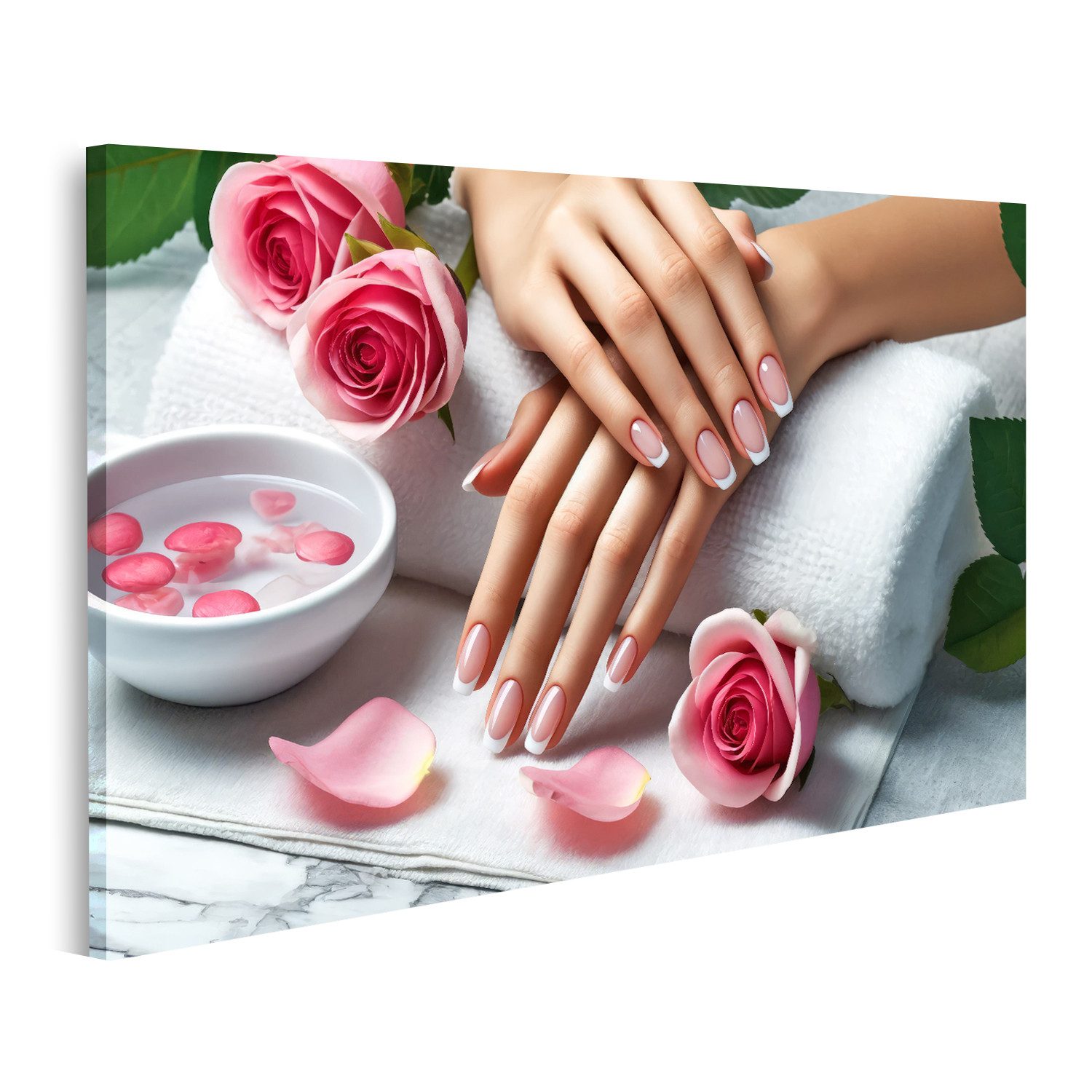 islandburner Wandbild Hochwertiges Leinwandbild - Rosa und Weiße French Nails