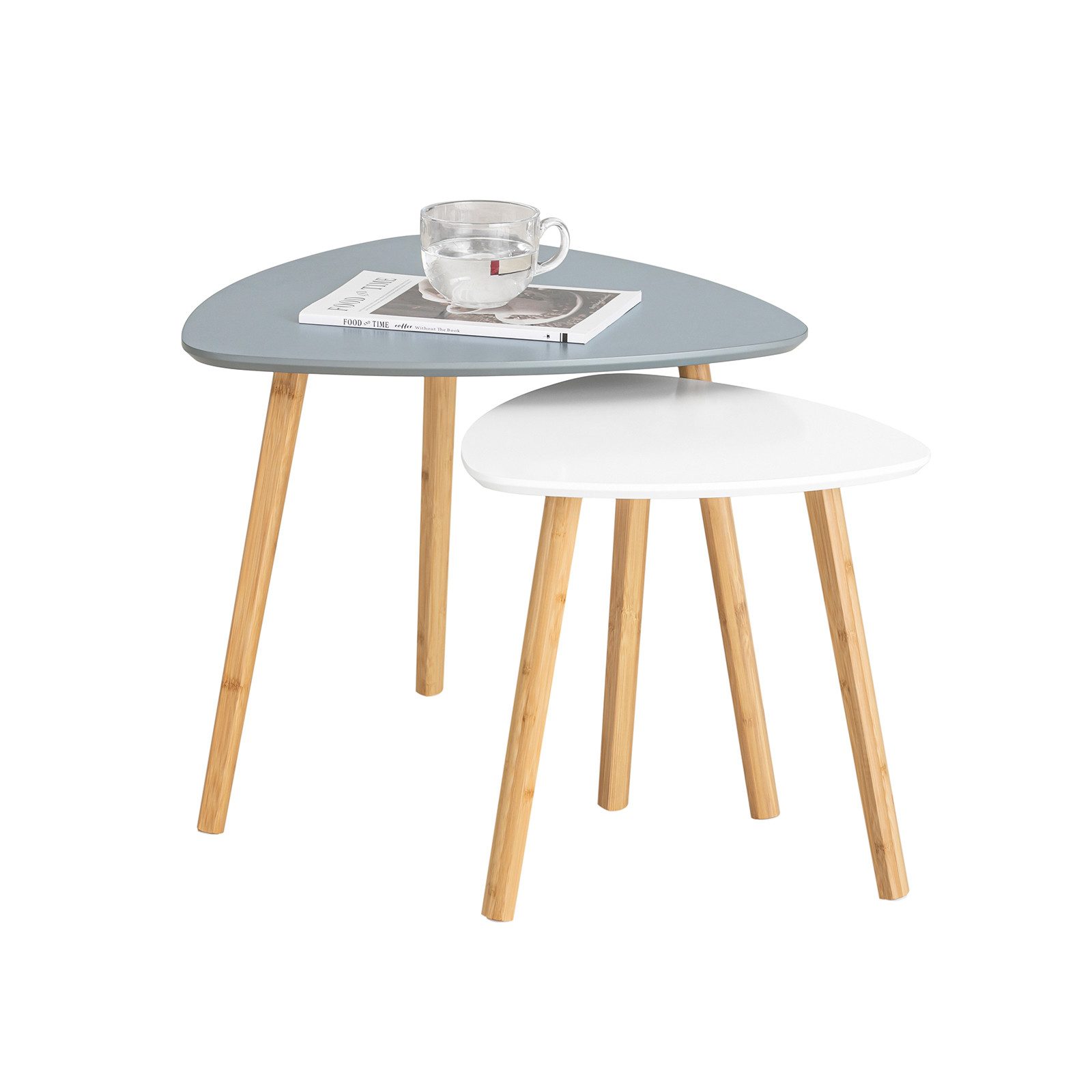 SoBuy Satztisch FBT74, 2er Set Beistelltisch mit Ablagen Couchtisch Sofatisch Kaffeetisch