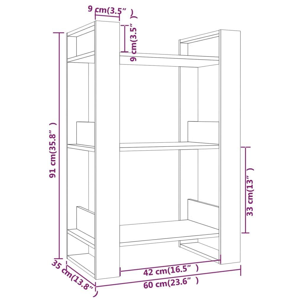 60x35x91 Massivholz cm furnicato Bücherregal Kiefer Schwarz Bücherregal/Raumteiler