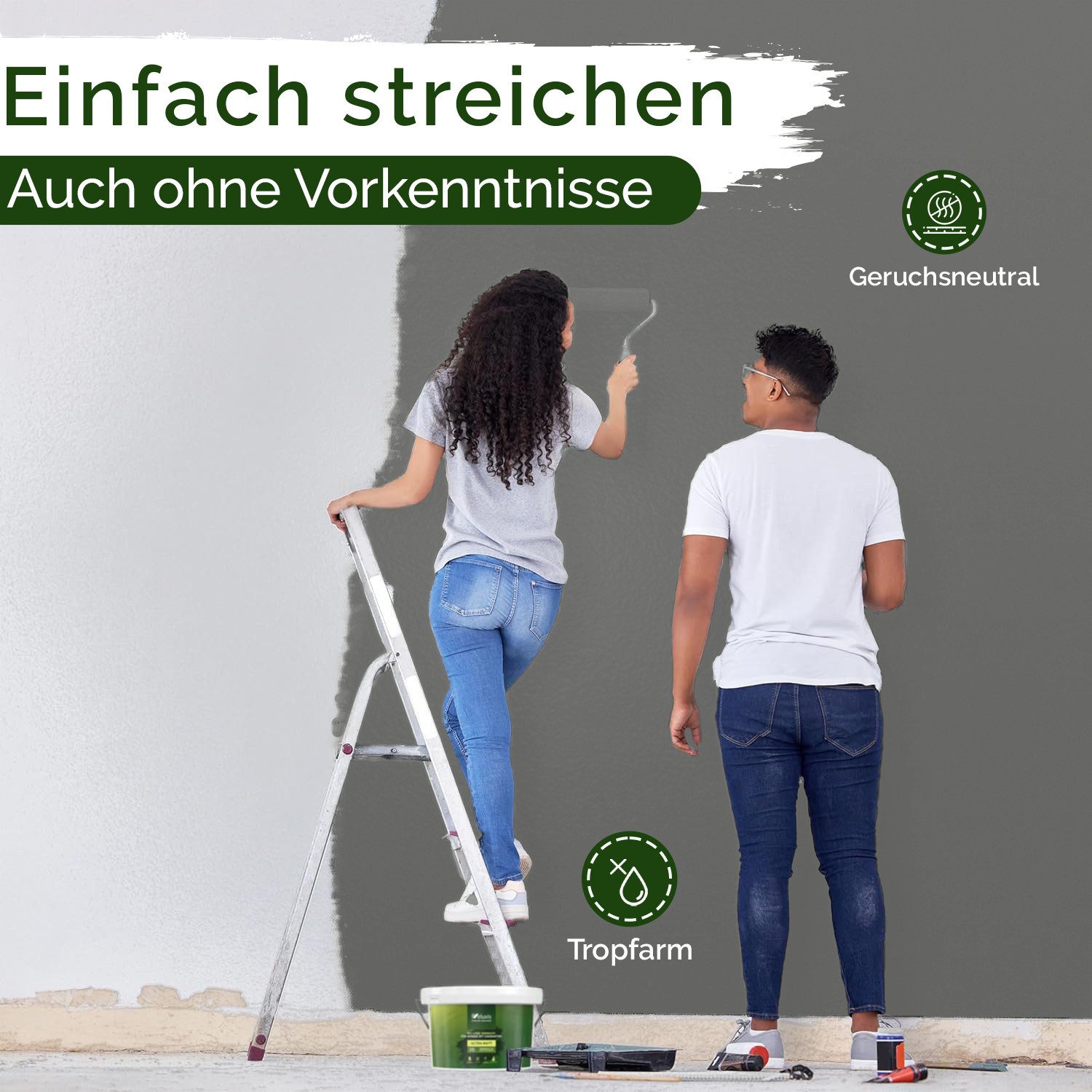 Veluxis Wandfarbe Veluxis® Wandfarbe Universal, Deckkraft-Klasse 1, Streifenfrei, tropfarm & VOC-frei