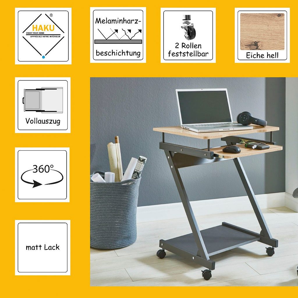 HAKU Computertisch IT-Wagen, Notebookwagen, Schreibtisch (1-St), rechteckig - aus MDF Braun B/T/H 60/49/76 cm