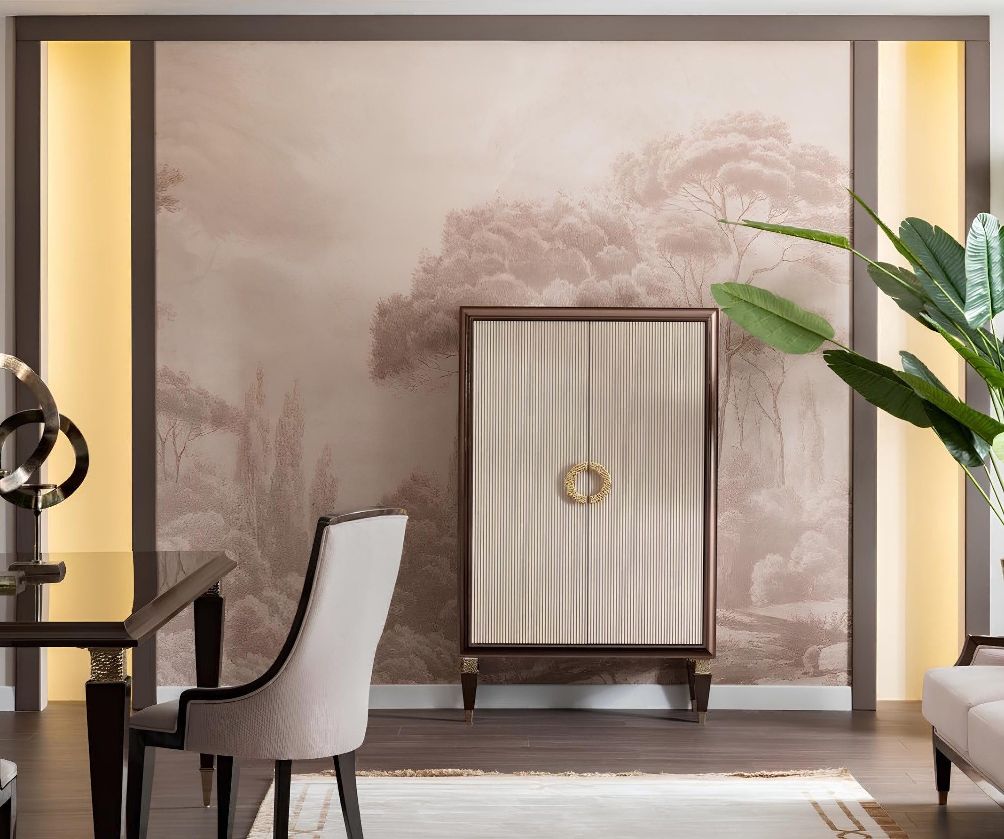 Xlmoebel Kommode XLMOEBEL Vitrine in Beige mit zwei Türen und Stauraum (Einzelartikel, 1 St., Vitrine), Made in Europa