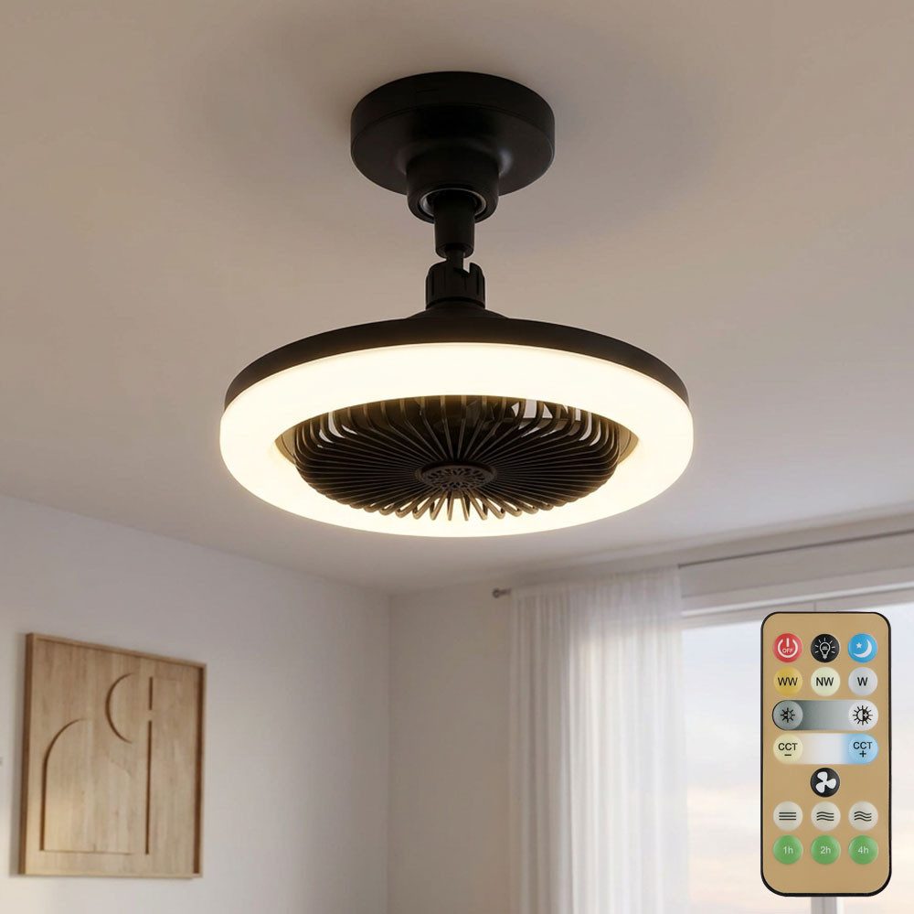 GLOBO LIGHTING Deckenventilator, LED Deckenventilator Deckenlampe Wohnzimmerleuchte schwarz D 25,8 cm