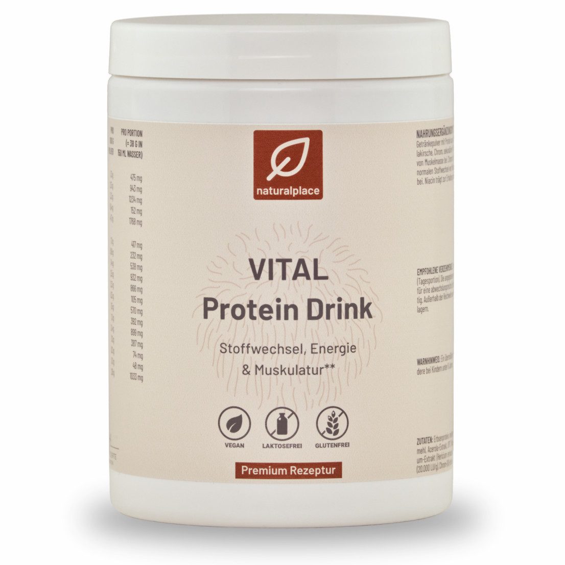 VITAL Protein Drink - Hanf-/Erbsenprotein, Vitalpilz Hericium + OPC Pulver