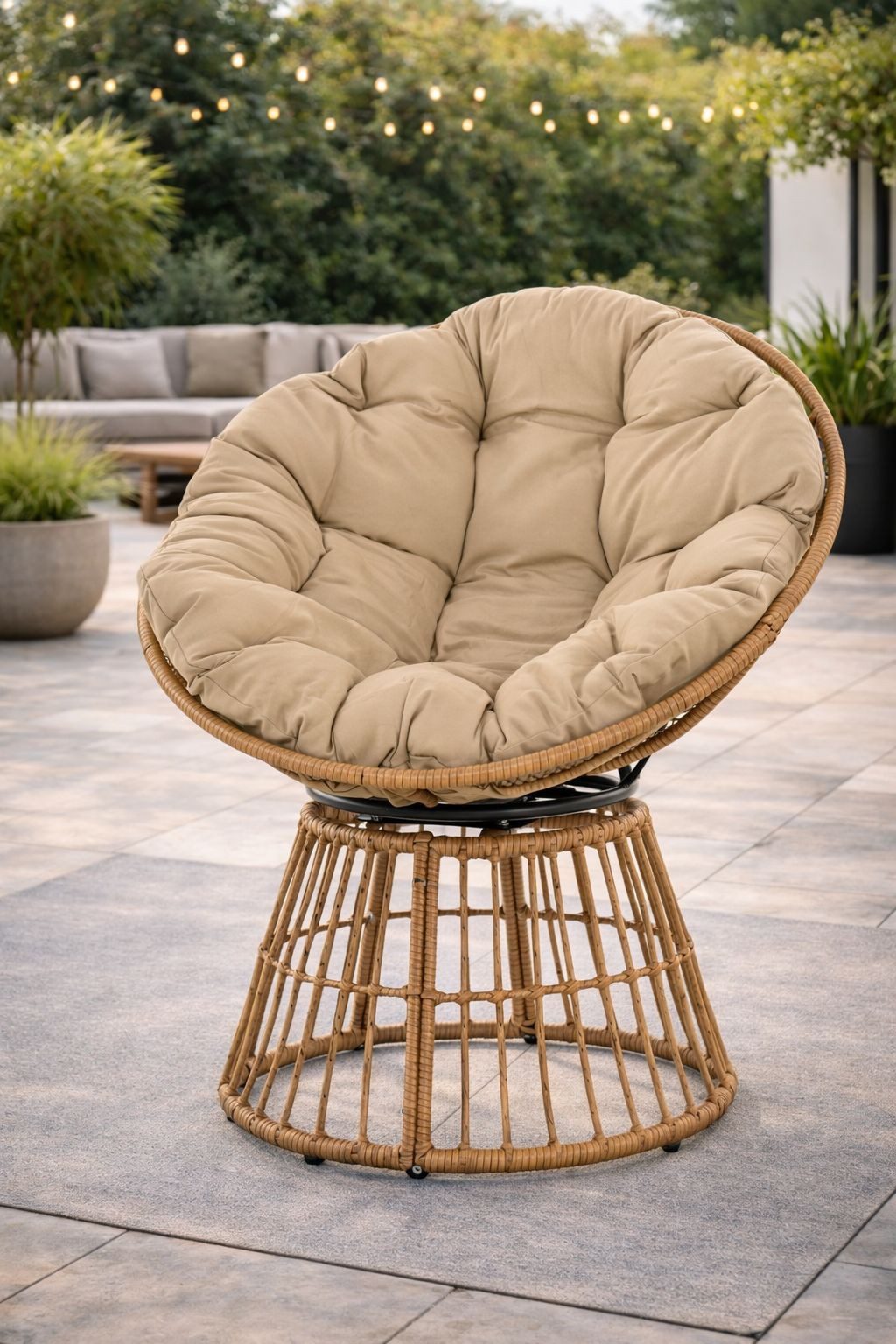 Krines Home Drehsessel Outdoor Papasan Garten Drehsessel wetterfest mit Polster drehbar, Garten-Sitzschale Rattansessel, drehbar