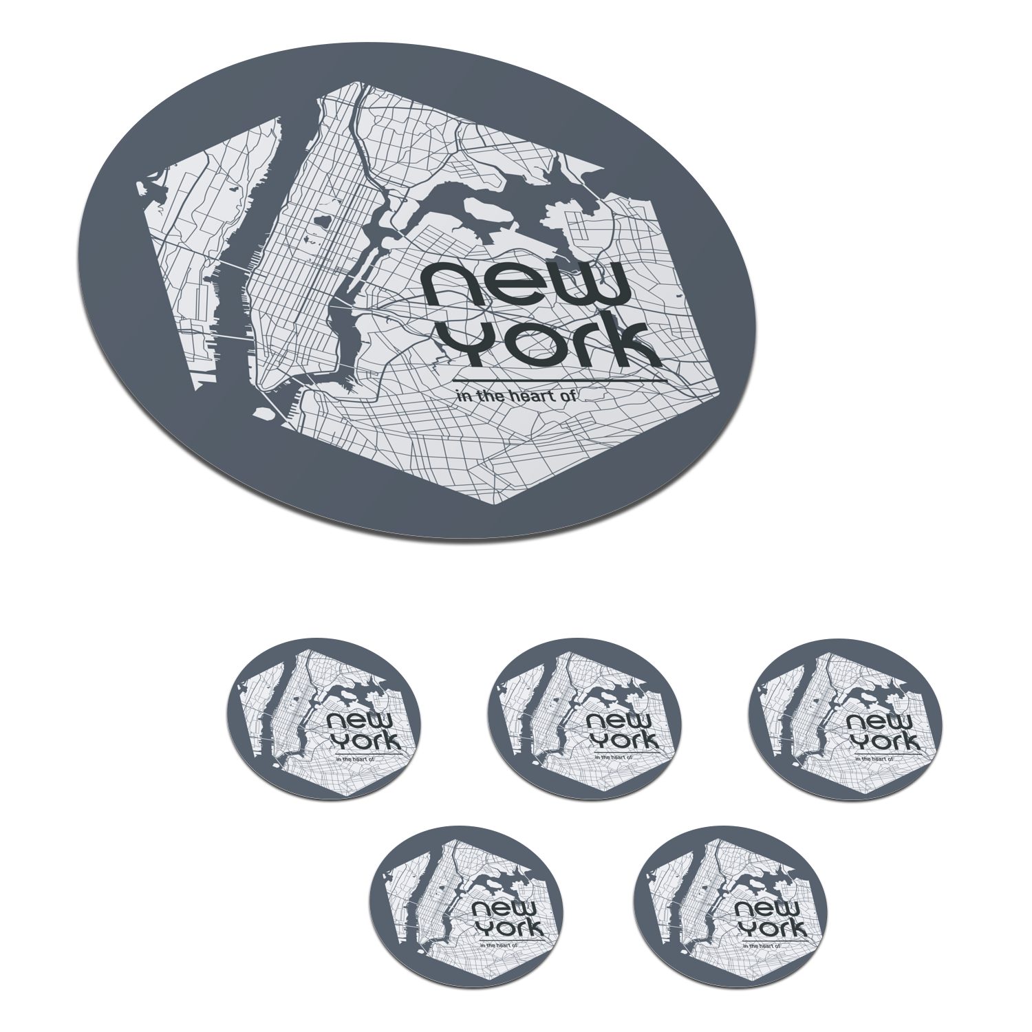 MuchoWow Glasuntersetzer New York - Karte - Hexagon, Zubehör für Gläser, 6-tlg., Getränkeuntersetzer, Tassenuntersetzer, Korkuntersetzer, Tasse, Becher