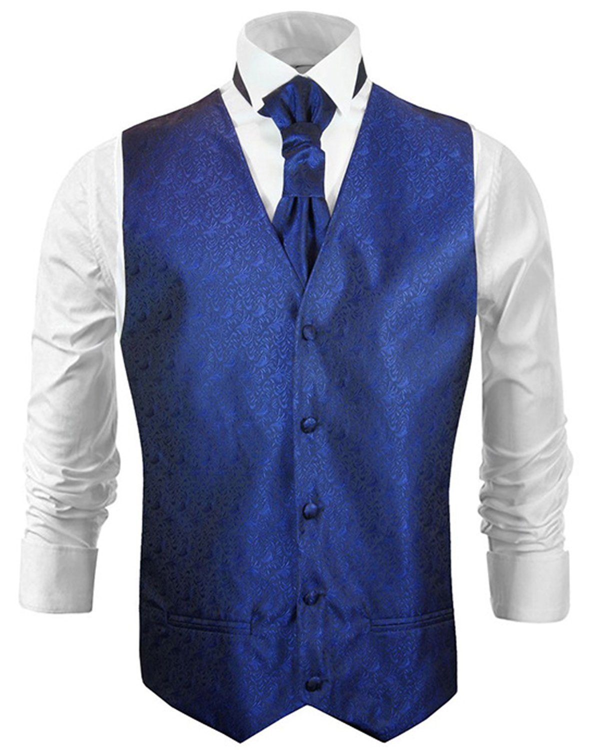 Paul Malone Anzugweste Herren Hochzeitsweste mit Plastron Set 2tlg Ornamente - Bräutigam (Set, 2-tlg., mit Weste und Plastron) royal blau V8, Gr. 50 (S)