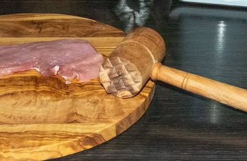Benera Fleischklopfer Olivenholz Fleischhammer Schnitzelklopfer I Doppelseitig I 25 cm