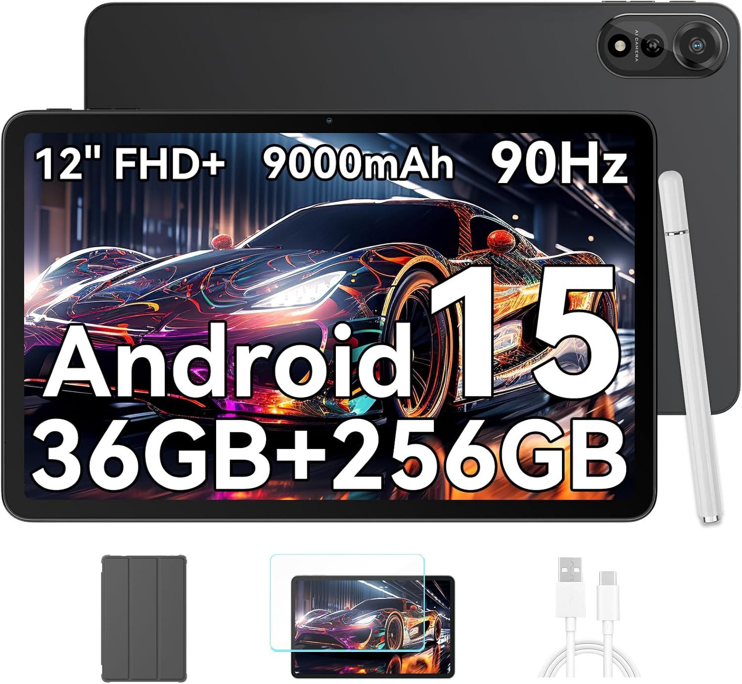 blackview 12'' Android15 5G WiFi Tab 12+256GB 9000mAh 2K 90Hz incl. Stift/Hülle Tablet (12", 256 GB, Android 15, Android 15, 36(12+24)GB RAM, 256GB,16MP+8MP,5G WiFi/Face ID/Gemini Al)