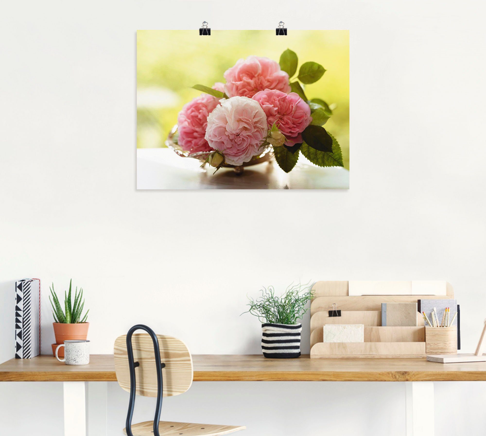 Artland Poster Rosen in Silberschale Stillleben, Blumen (1 St), ohne Rahmen
