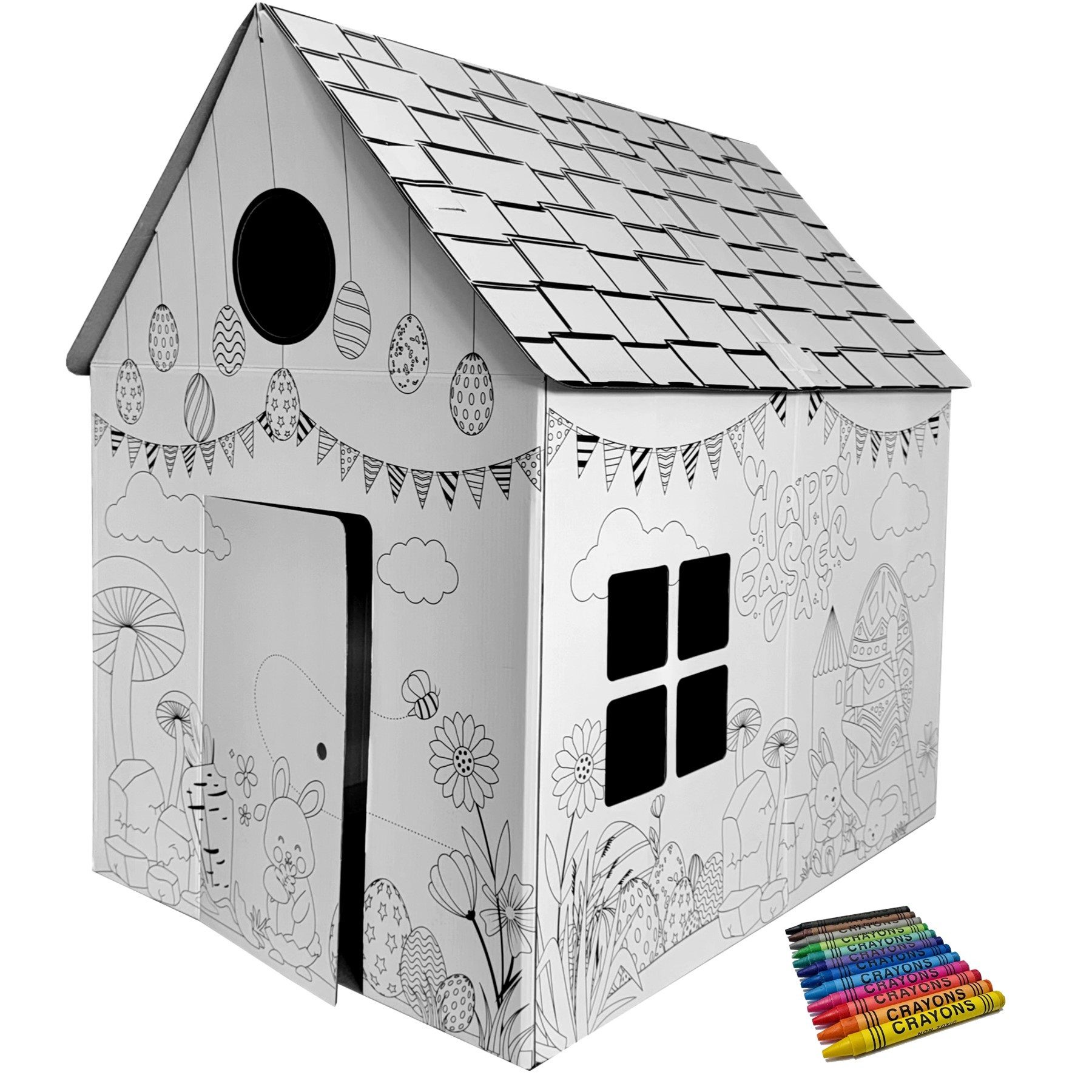 TikTakToo Malvorlage großes Malhaus 106x84x110 cm, mit 12 Wachsmalstiften