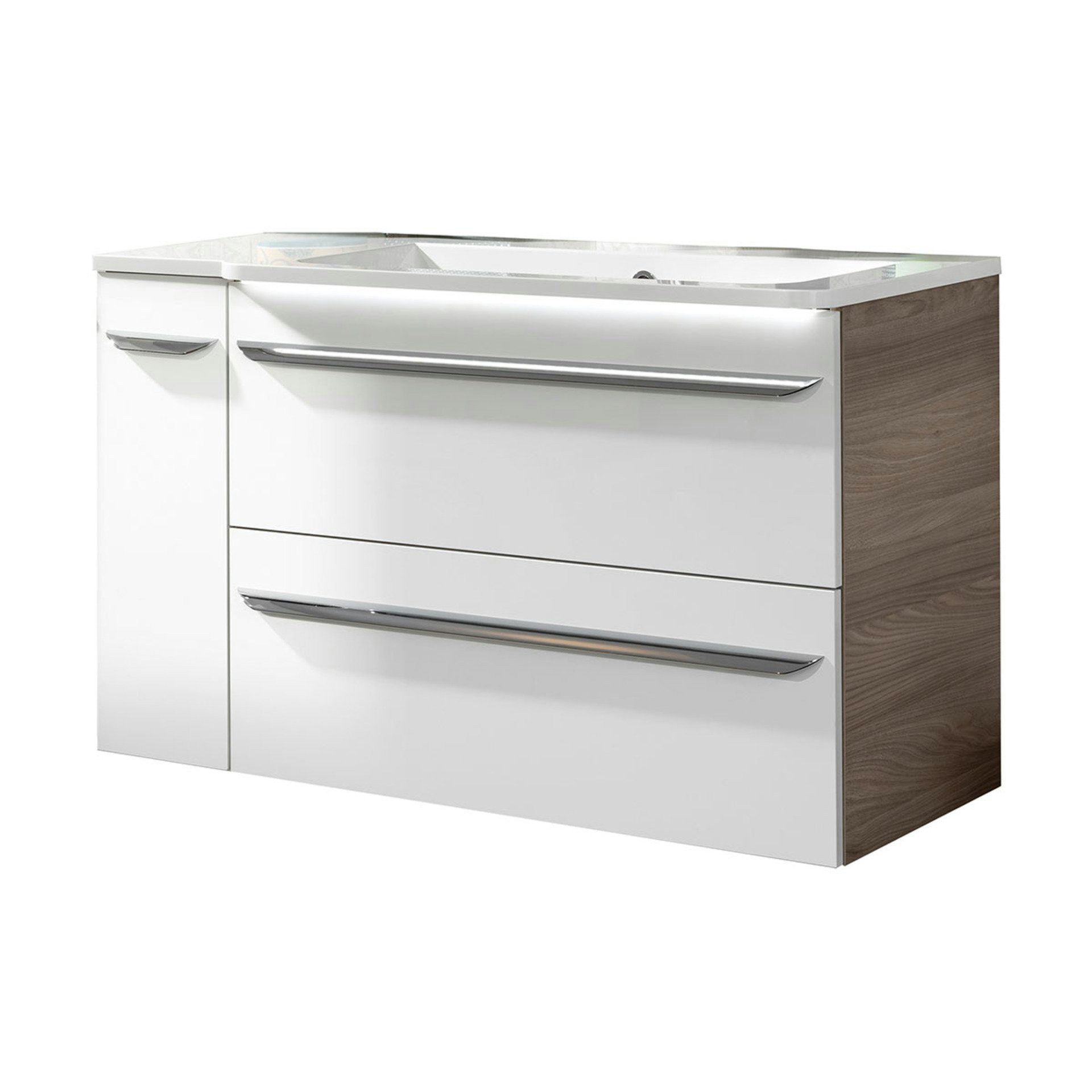 FACKELMANN Badmöbel-Set LUXOR Becken mit Unterschrank 3-teilig 100 cm, Braun/Weiß
