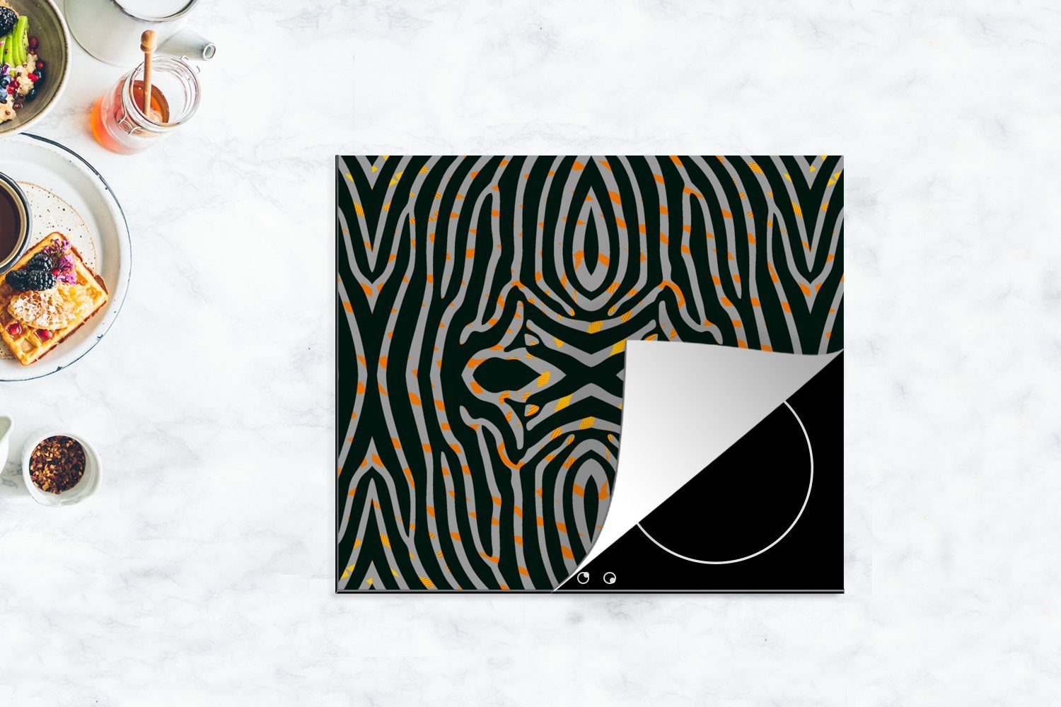 Mobile 60x52 cm, - Vinyl, - Tiermuster Zebra Muster, Arbeitsfläche (1 MuchoWow tlg), Ceranfeldabdeckung nutzbar, Herdblende-/Abdeckplatte