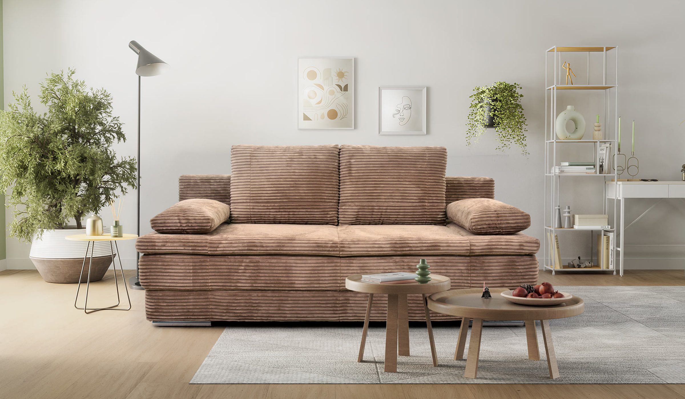 Hygger Möbelhaus Schlafsofa Brendon mit Bettkasten & komfortabler Liegefläche 150 × 205 cm, Inklusive 2 Zierkissen., Versandkostenfrei innerhalb Deutschlands, Hergestellt in Europa