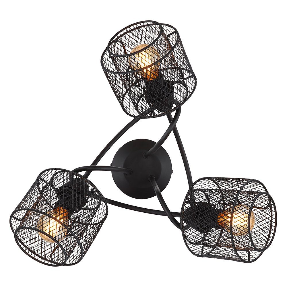 etc-shop Deckenstrahler, 3 flammig Deckenleuchte Spotrondell nicht inklusive, schwarz Käfig-Design Leuchtmittel Lampe