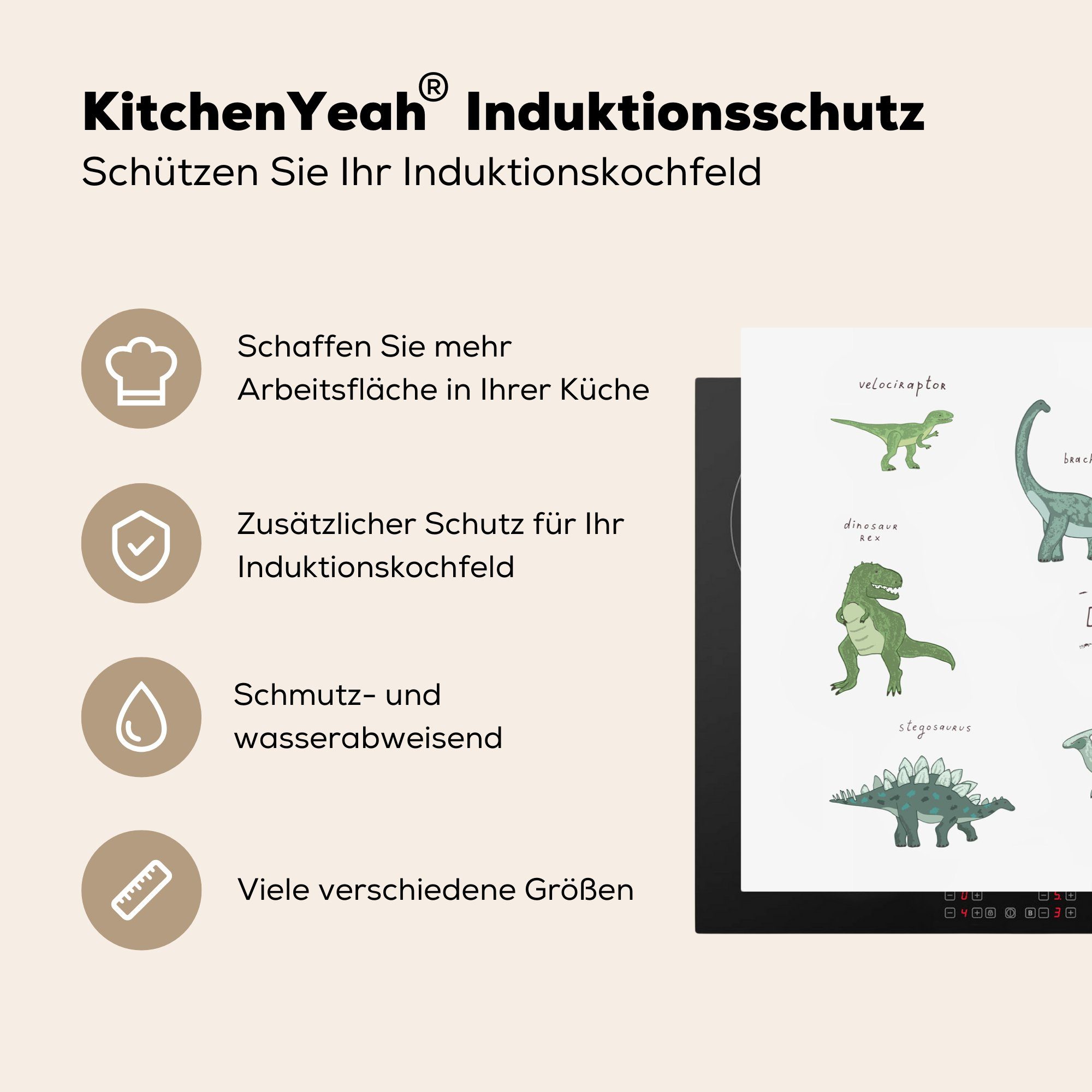 Mädchen cm, - Dinosaurier Ceranfeldabdeckung die 81x52 Kind, Vinyl, Farben - - für Junge MuchoWow Induktionskochfeld tlg), küche, Kinderzimmer Herdblende-/Abdeckplatte Schutz - - (1