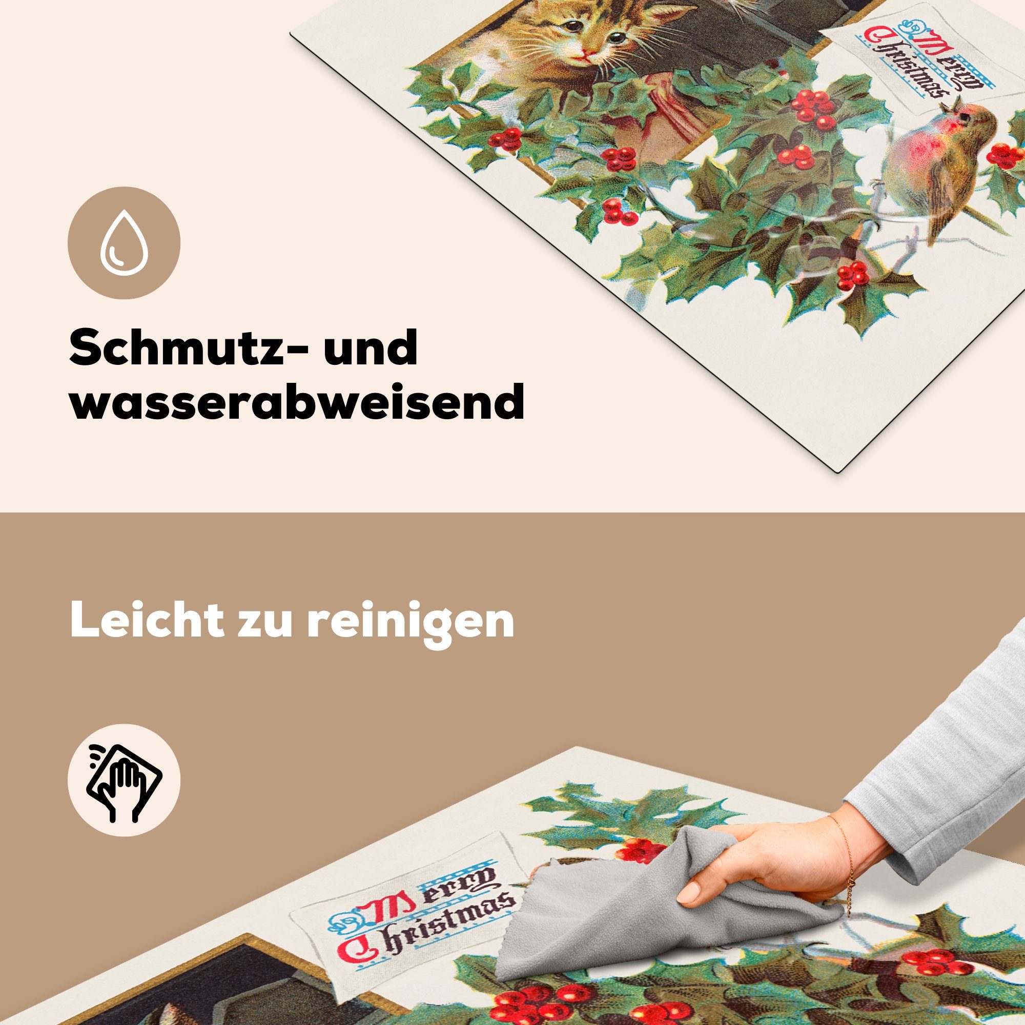 MuchoWow Herdblende-/Abdeckplatte Weihnachten - die Vogel, Schutz (1 Katzen Vinyl, 81x52 cm, Ceranfeldabdeckung Induktionskochfeld - für tlg), küche