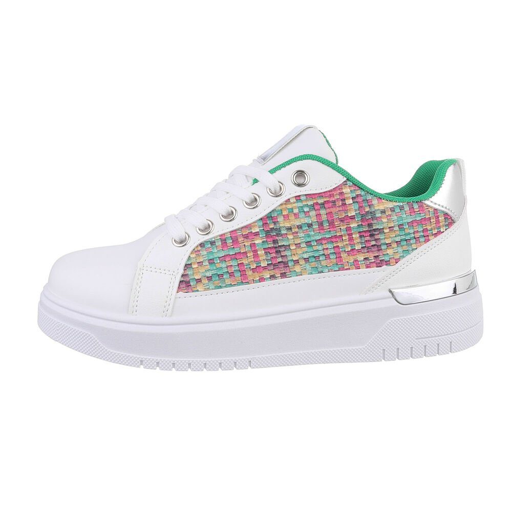 Ital-Design Damen Low-Top Freizeit Sneaker Keilabsatz/Wedge Sneakers Low in Weiß