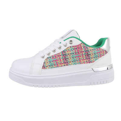 Ital-Design Damen Low-Top Freizeit Sneaker Keilabsatz/Wedge Sneakers Low in Weiß