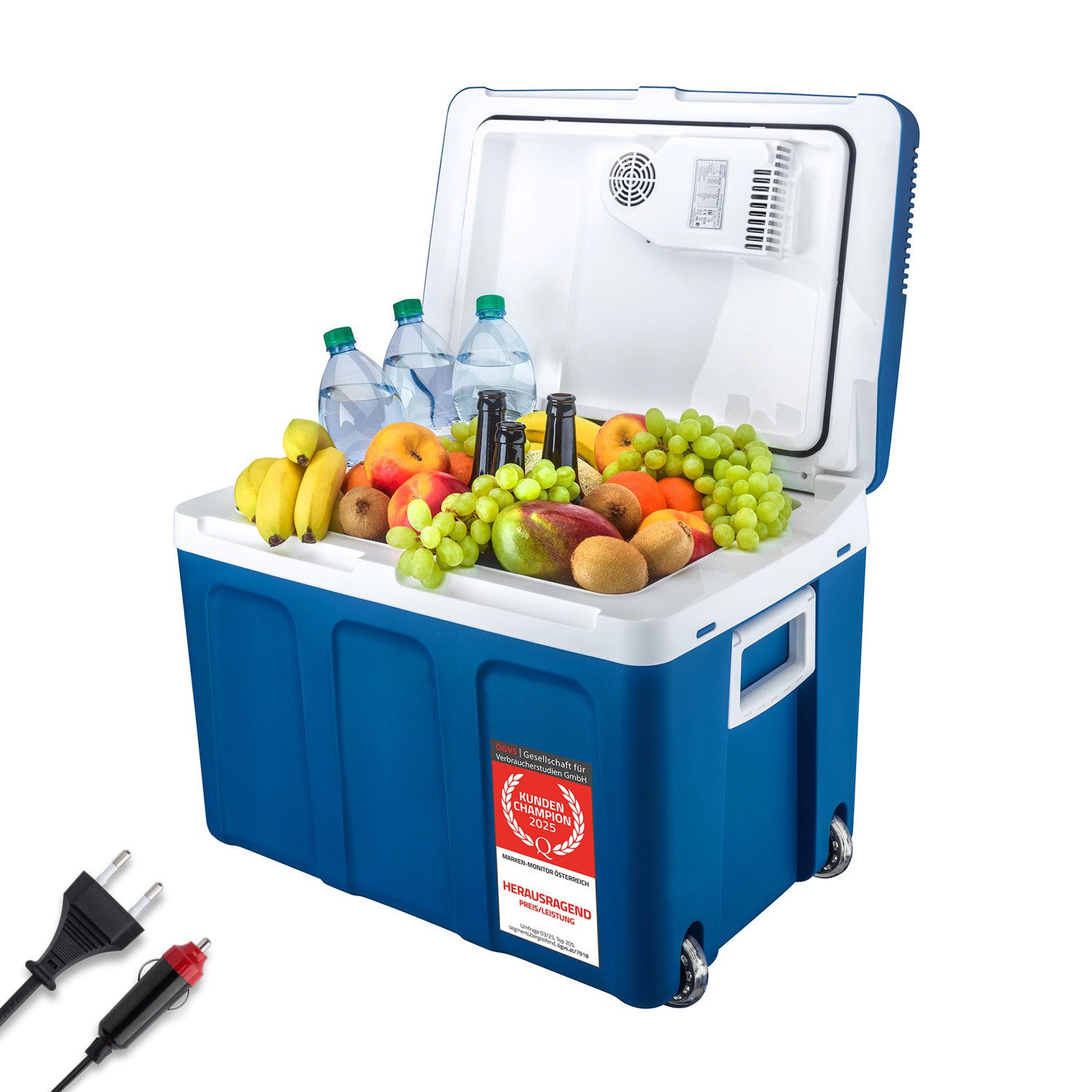 Elektrische Kühlbox Mobil Kühlschrank 45L, 12V /230V Anschluss, 12-V-Stecker fürs Auto