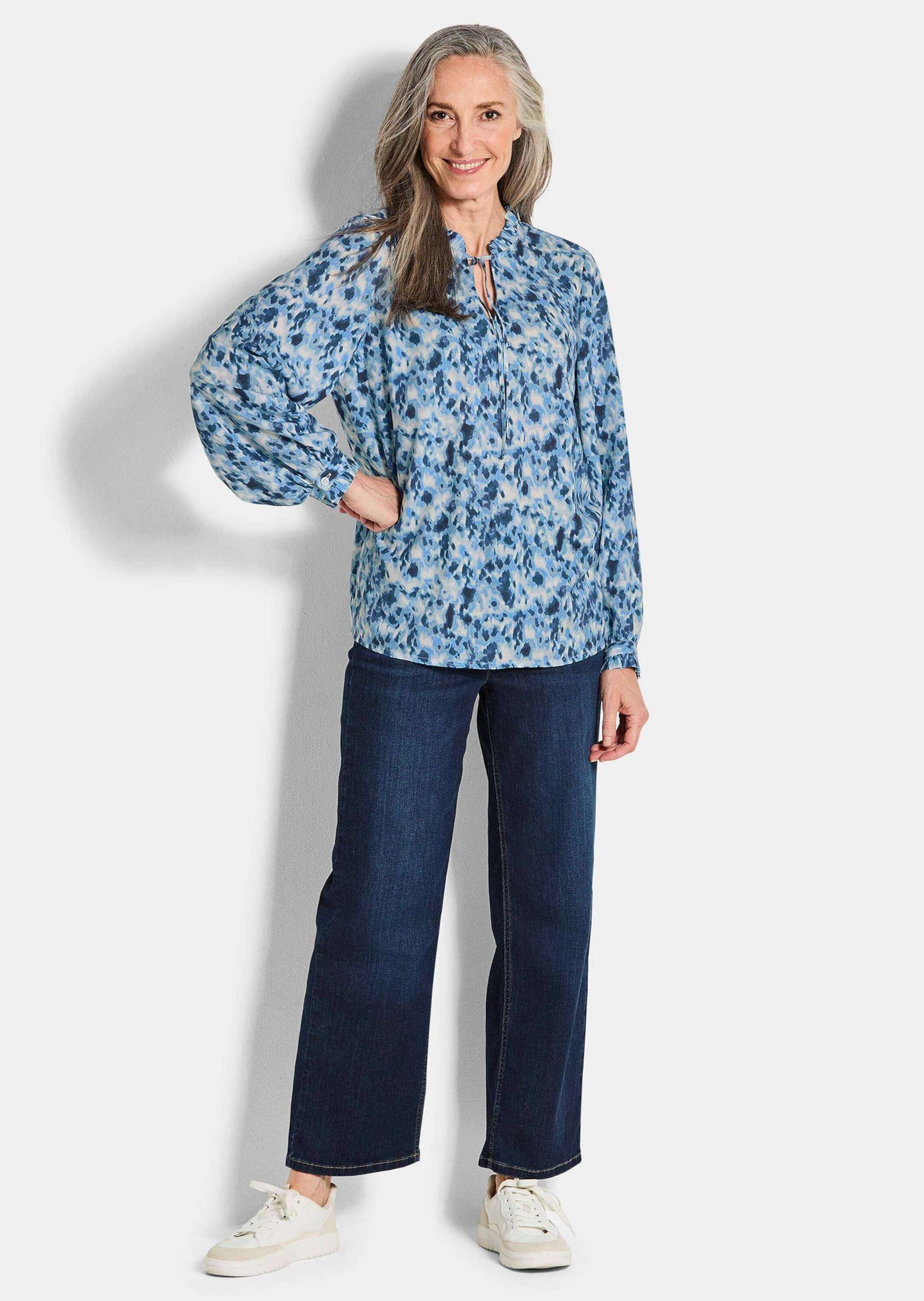 GOLDNER Schlupfbluse Moderne Rüschenbluse mit Stehkragen Printbluse mit Run günstig online kaufen