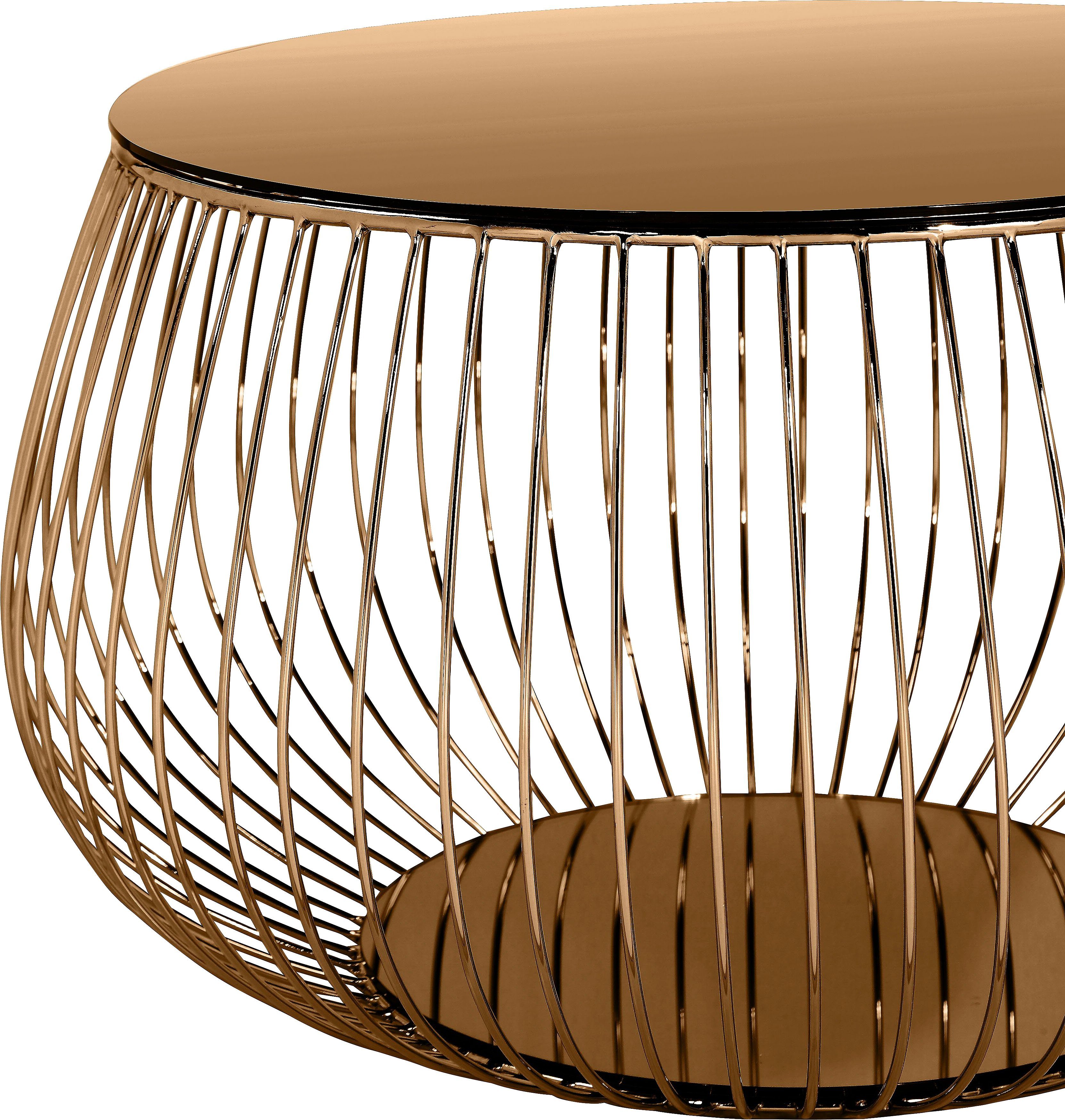 SalesFever Couchtisch Coffeetable: Stilvolle Wohnzimmer-Ergänzung, Kristallklare Eleganz mit Marmoroptik, rosegoldfarben