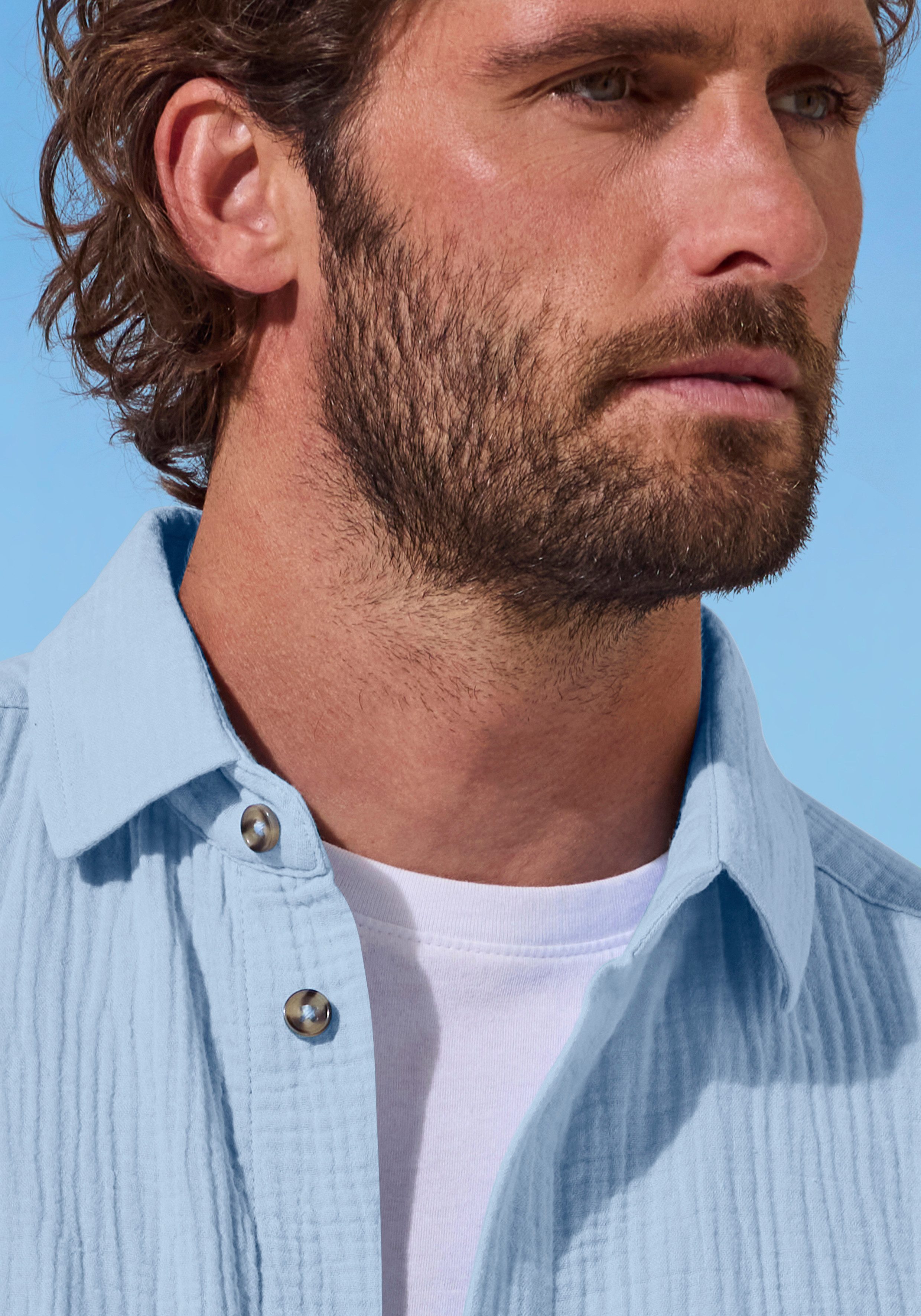 Beachtime Langarmhemd Regular fit Langarm, Freizeithemd aus Musselin-Ware