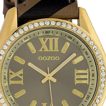 OOZOO Quarzuhr Oozoo Damen Armbanduhr Timepieces Analog, (Analoguhr), Damenuhr rund, groß (ca. 40mm) Lederarmband bronze, schwarz