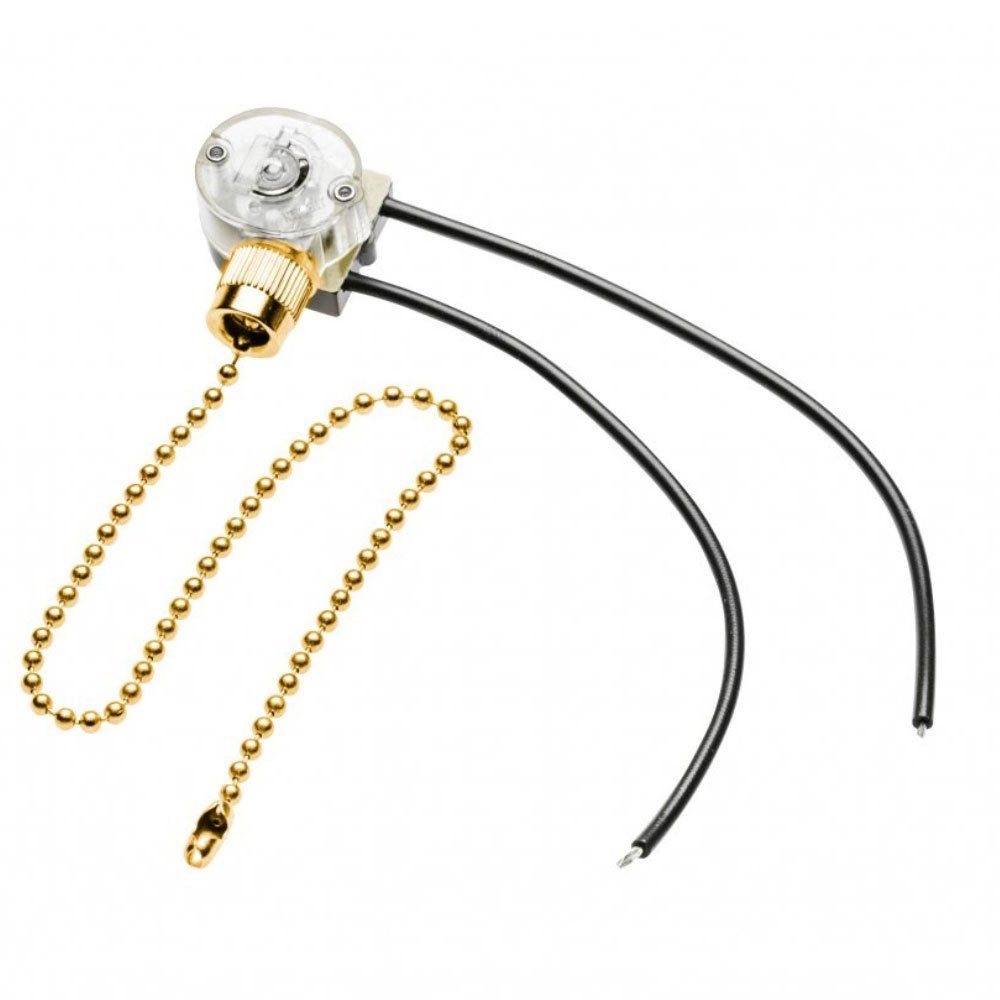 GTV Verbindungsklemme Lampen Zugschalter Licht Ziehschalter Kettenzug Kette Ein-Aus Schalter, Maße: 27 x 30 mm (LxB) & 30cm, Farbe: Gold, MAX 750W, AC 220-240 V
