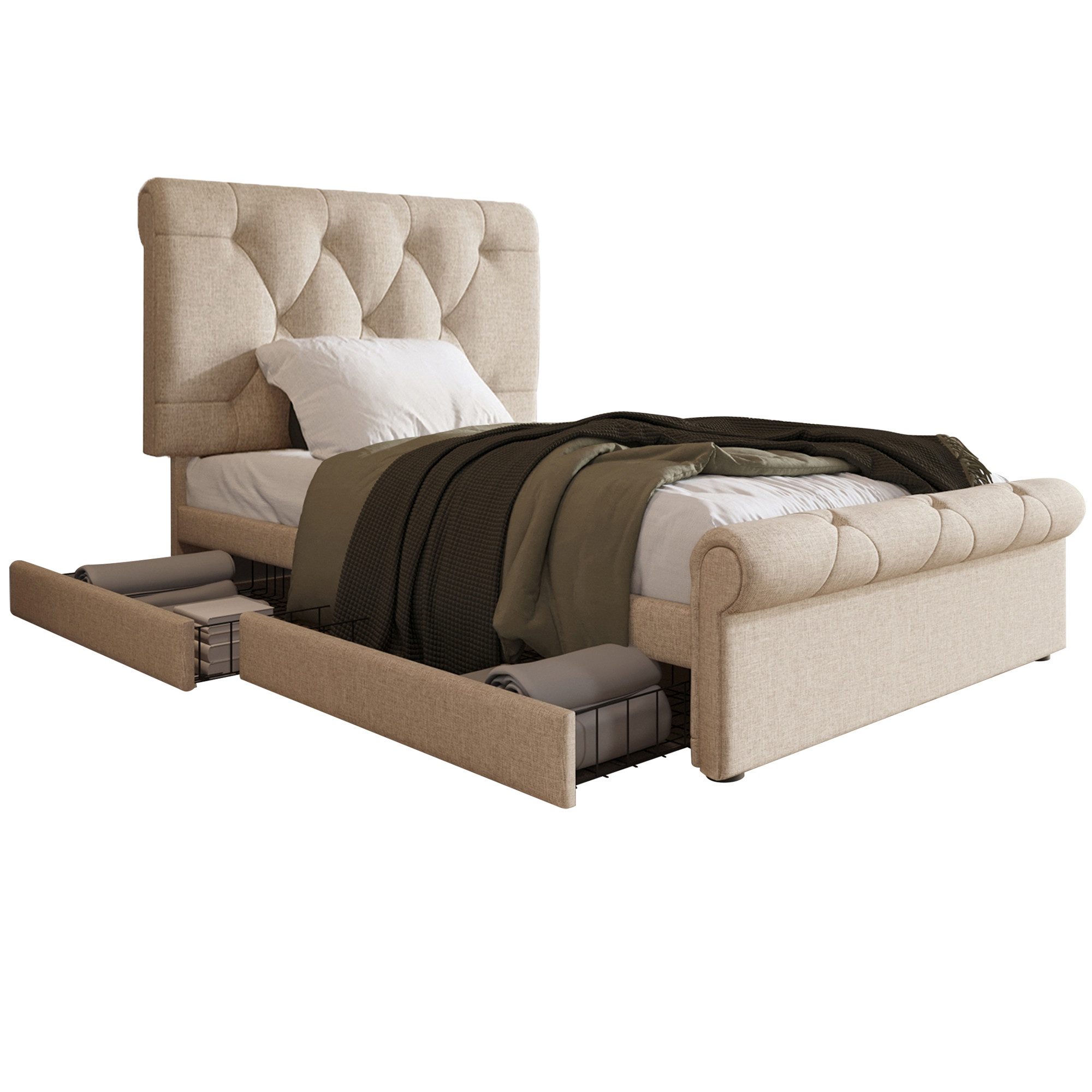 MODFU Polsterbett Stauraumbett mit verstellbarem Kopfteil (Jugendbett Funkt günstig online kaufen