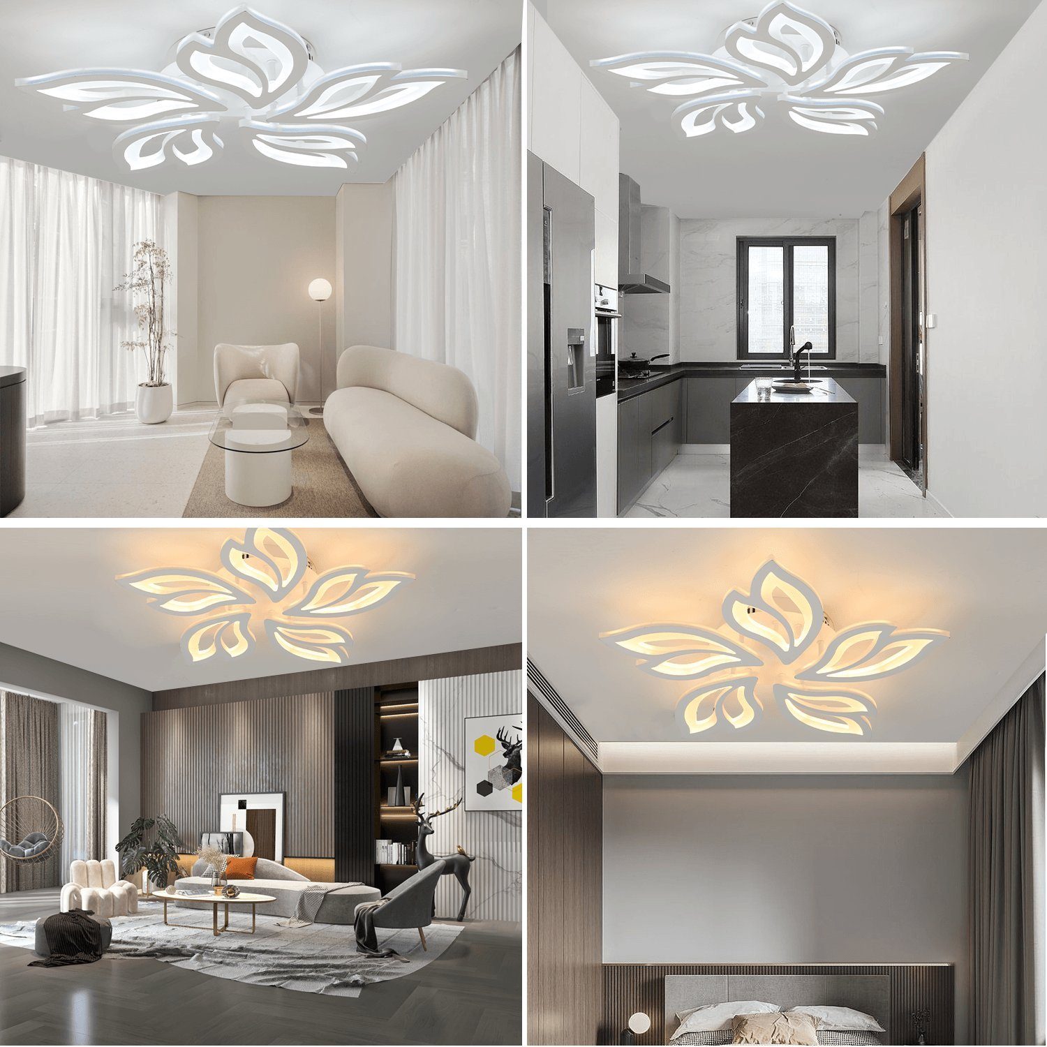 oyajia Deckenleuchte LED Deckenlampe in Fernbedienung, Flur Schlafzimmer Modern Dimmbar 30W mit integriert, Wohnzimmer Kaltweiß/Naturweiß/Warmweiß, fest 80W Deckenlampe LED Design, Licht / Blumenförmiges Deckenleuchten, 60W LED