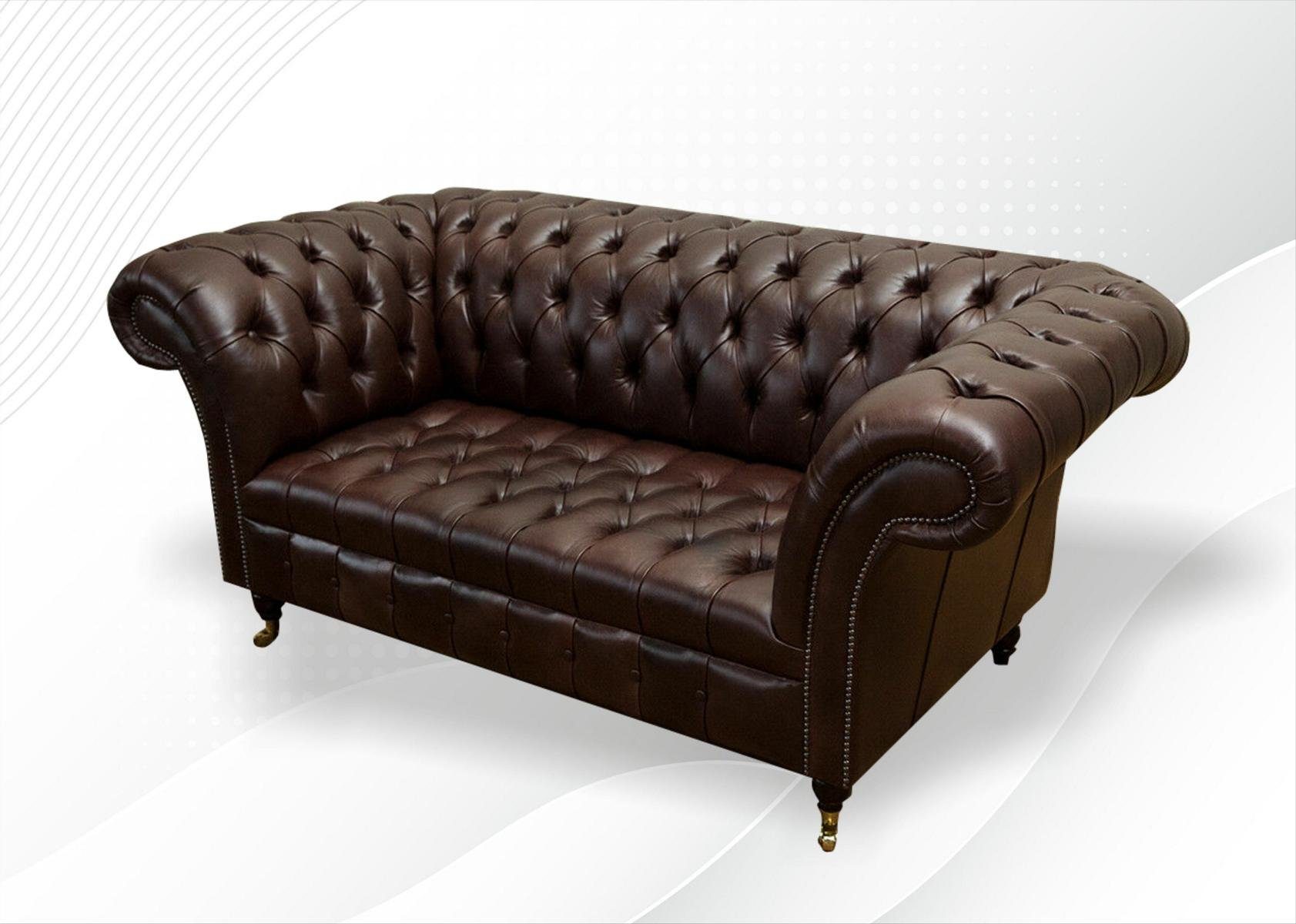 JVmoebel Chesterfield-Sofa, Design Chesterfield 2 Sitzer Leder Couch Couch Baun Sofagarnitur