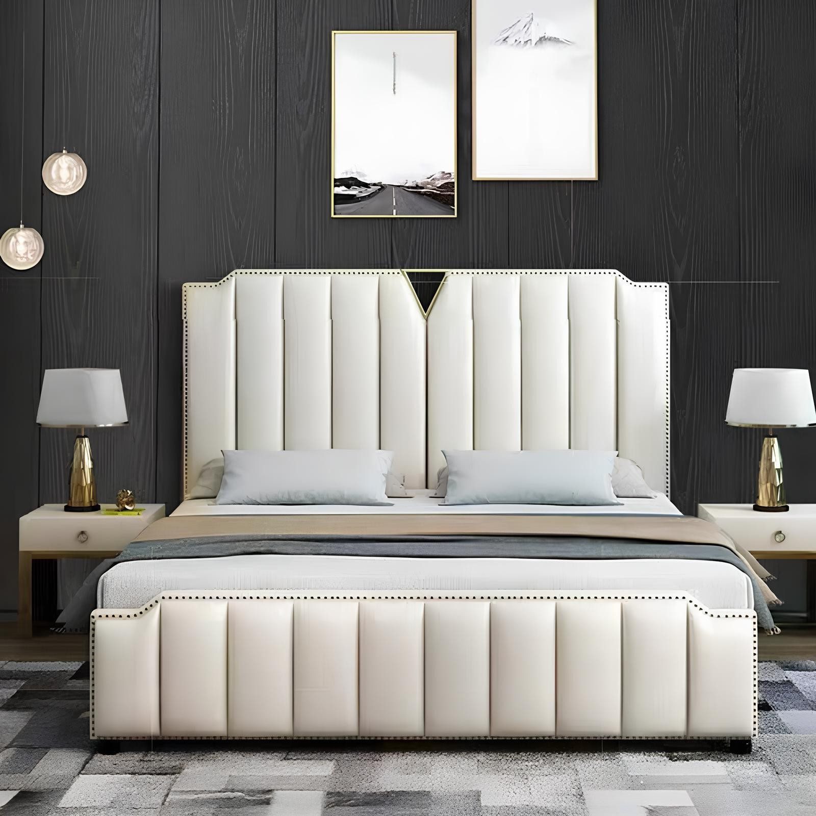 Xlmoebel Polsterbett Luxus Doppelbett aus Leder mit elegantem Polsterdesign (Doppelbett, 1-tlg., Bett), Hergestellt in Europa