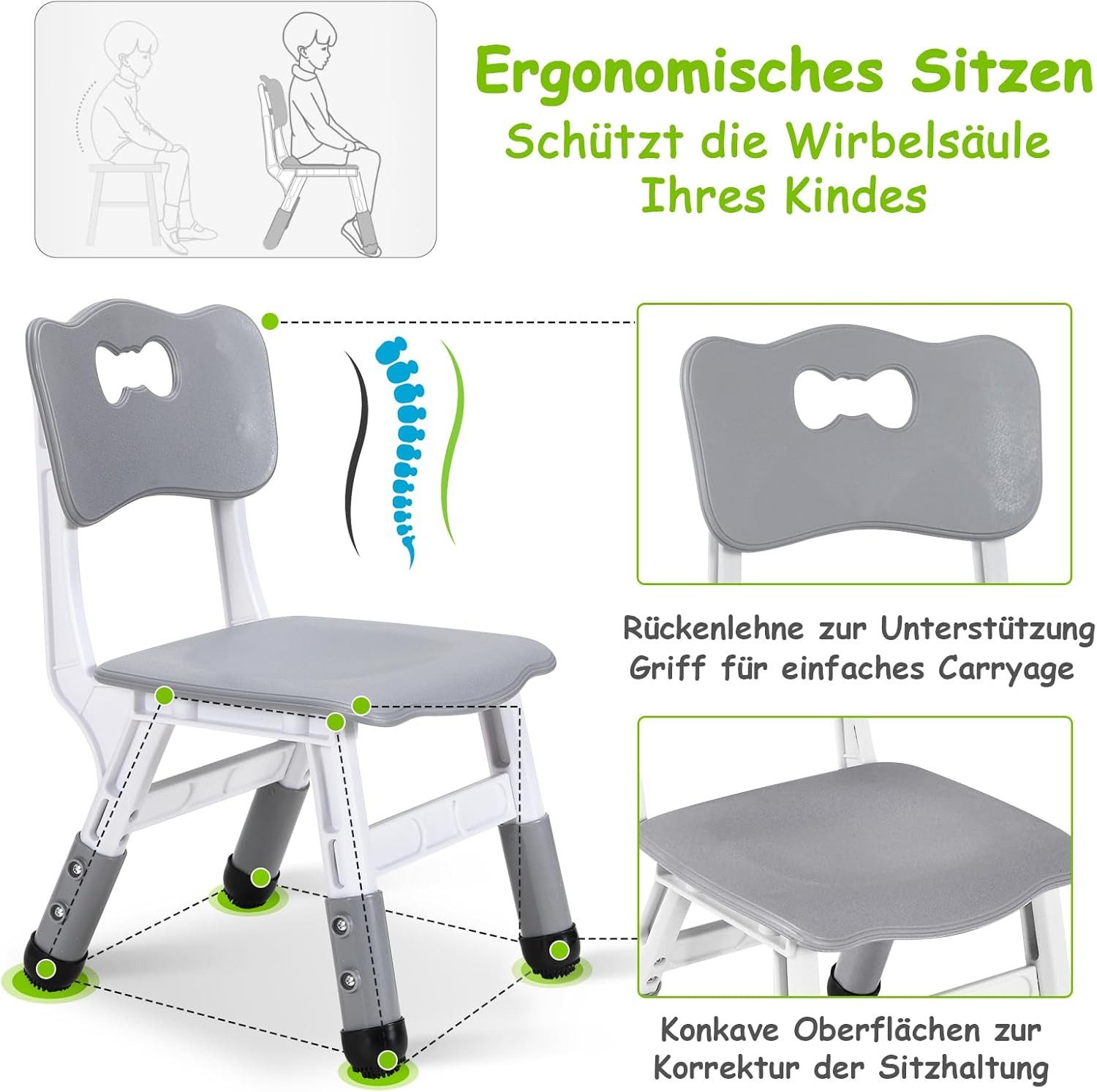 TLGREEN Kindertisch Kindersitzgruppe Höhenverstellbar, Maltisch Kinder Tisch Stuhl Set (Kindertisch und Stuhlset für Essen Spielen), Maltisch für Klassenzimmer  – Bild 4 von 5