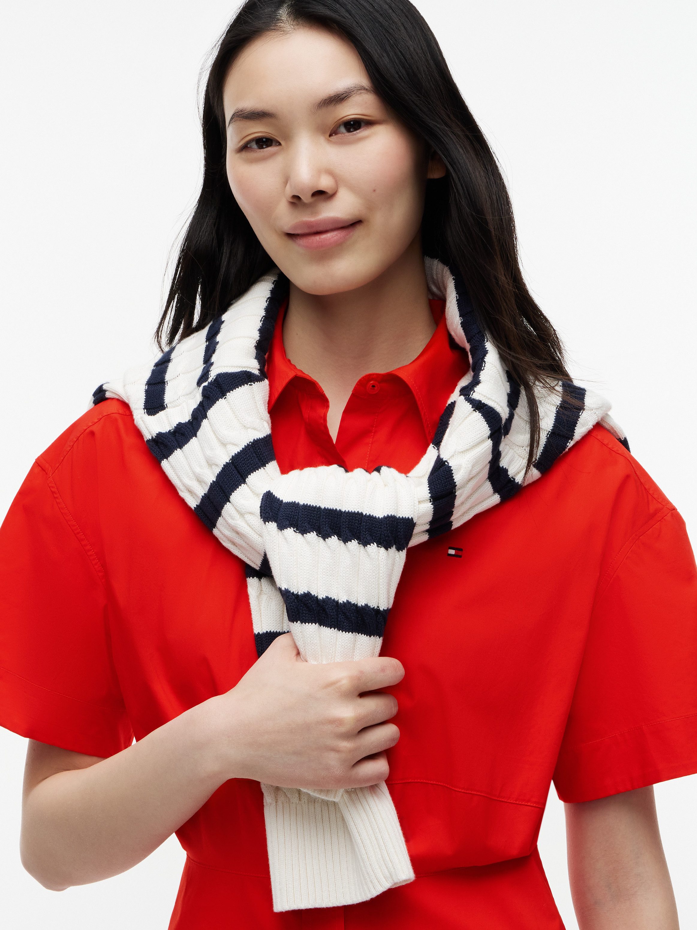 Tommy Hilfiger Blusenkleid POPLIN FLRE SS MIDI SHRT DRS Baumwolle – Bild 5 von 5