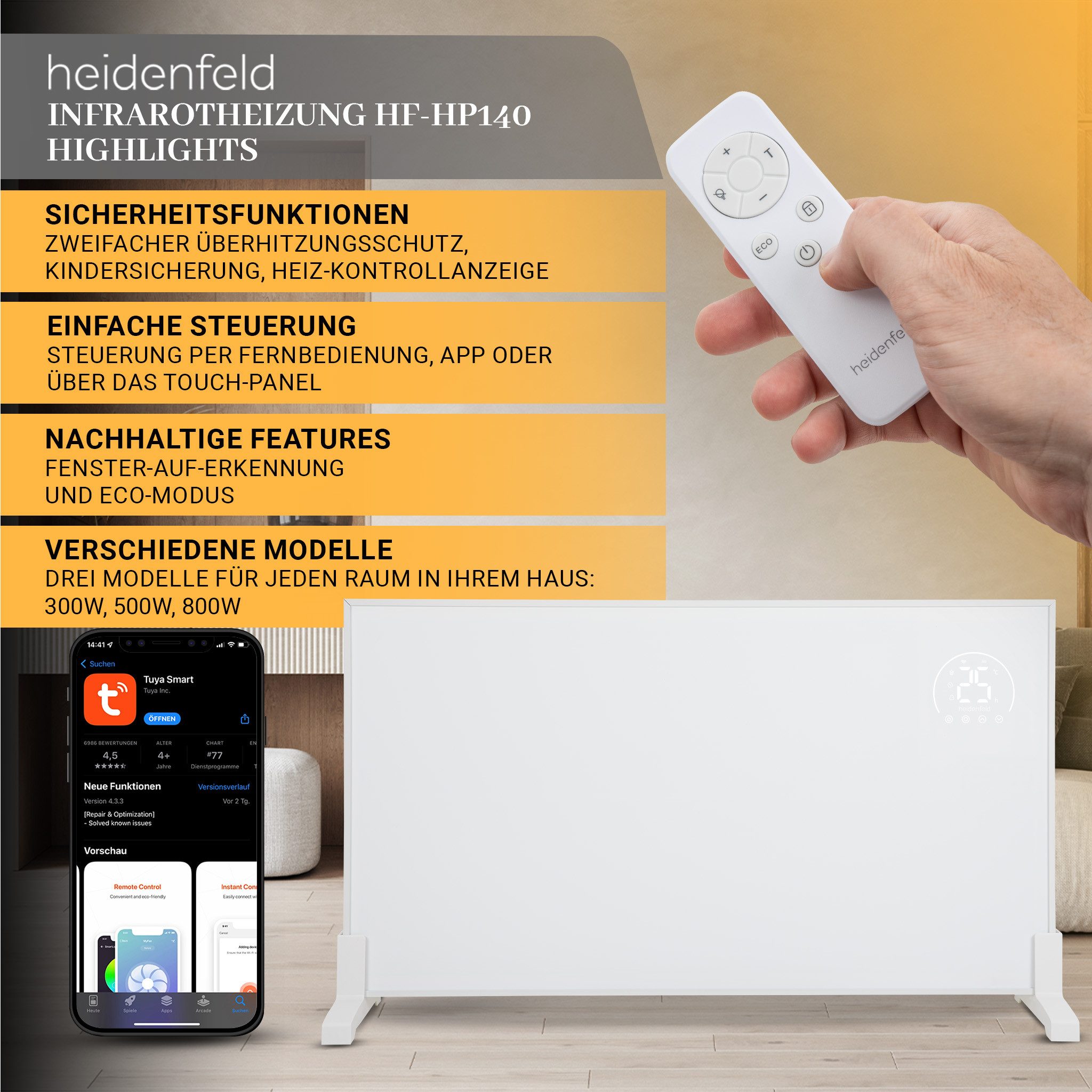 Heidenfeld Infrarotheizung HF-HP140, Kindersicherung- Standfüße - günstig online kaufen