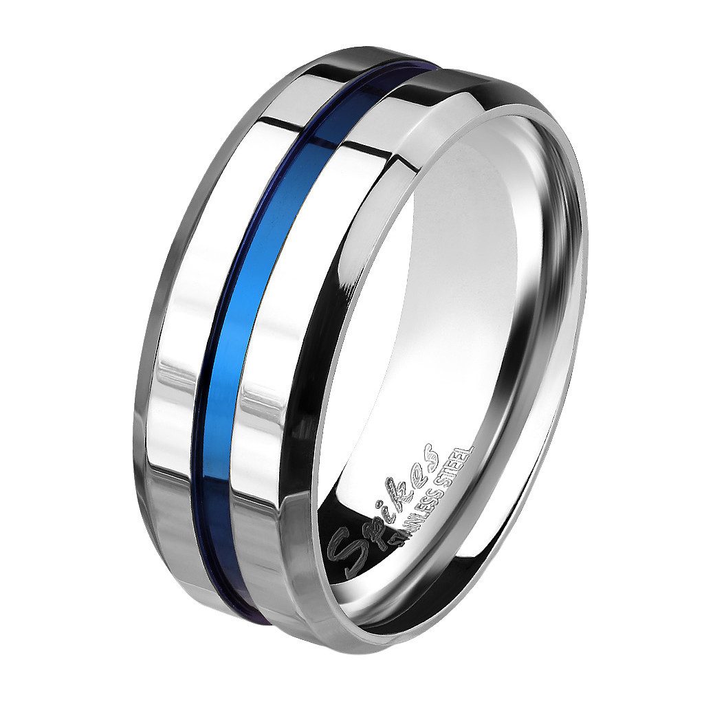 Taffstyle Fingerring Schöner Zwei Ton Ring Silbern poliert mit blauen Inlay günstig online kaufen
