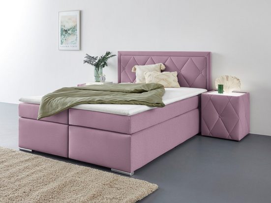 LEONIQUE Boxbett ALFIE, wahlweise mit Bettkasten, mit Knopfheftung im Kopfteil 140x200 cm Rose
