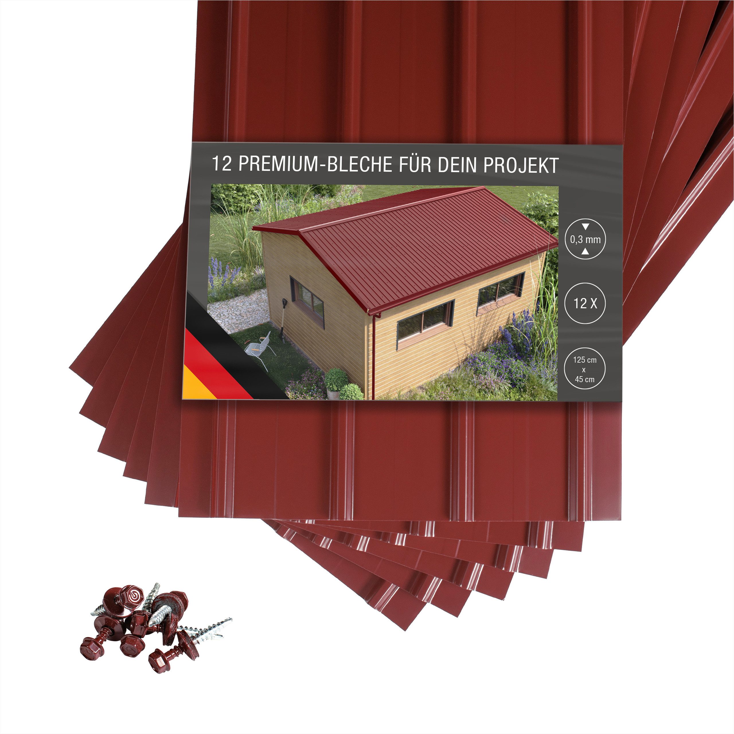 BRAVO Trapezblech, SMART Cover Set H12 Plus, 12 x Trapez-Abdeckblech 6,75 m², verzinkter Stahl lackiert, 1250x450x0,3 mm (12-St. inkl. Schrauben) Made in Germany